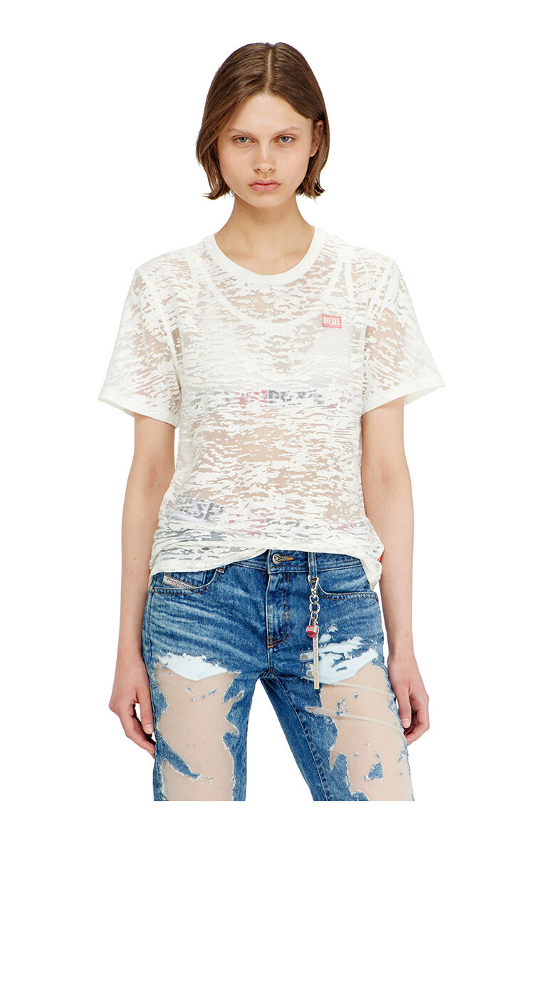T-shirt in jersey devor&eacute; all-over