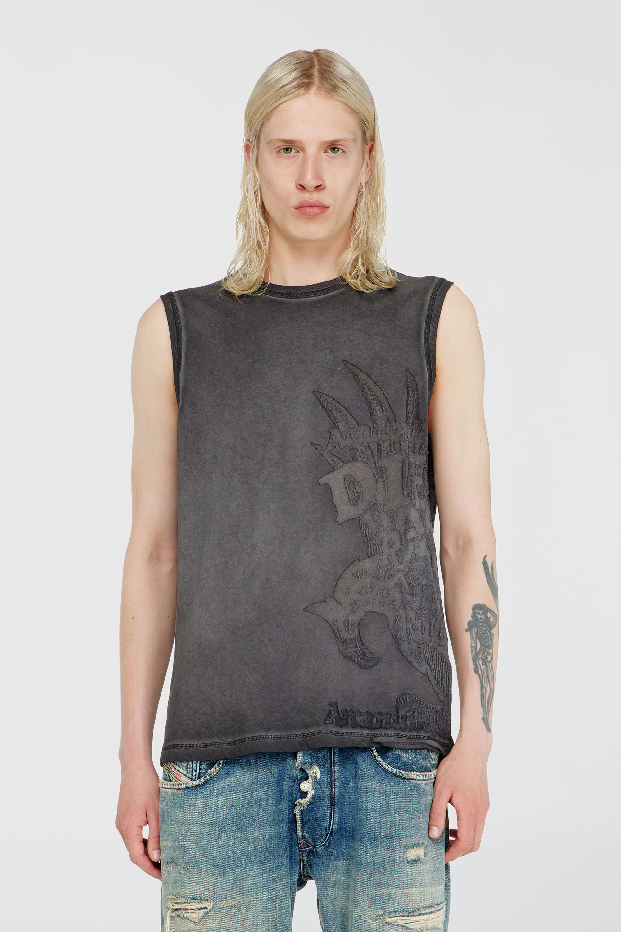 Diesel - T-RAWBISCO, Top smanicato con grafiche in rilievo Uomo in Grigio - 5