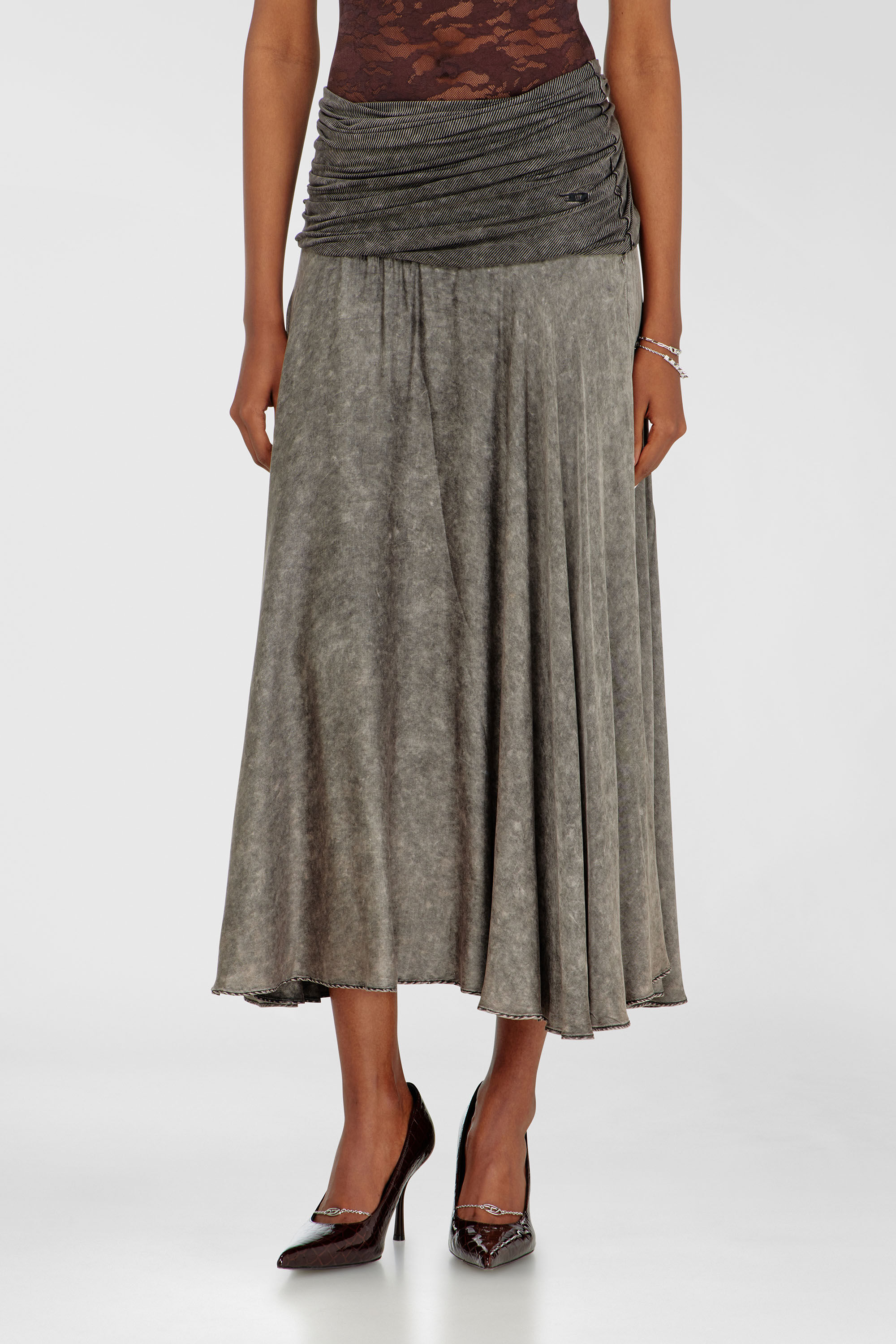 Diesel - O-SYA, Woman's Midi skirt with twisted waist section in Grey - 3