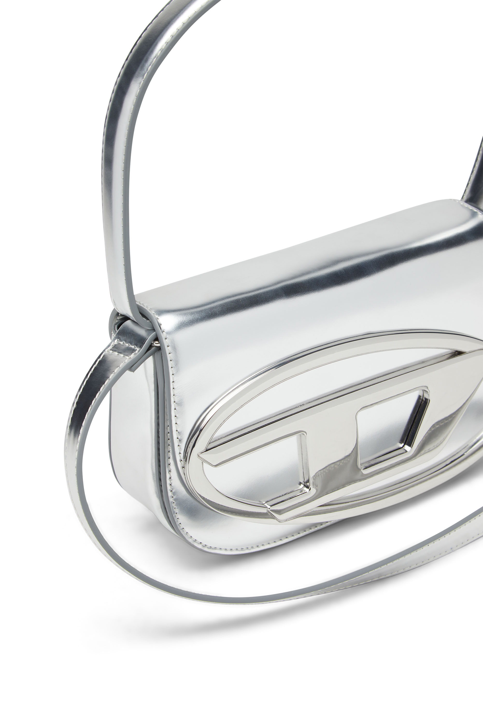 1DR Iconica borsa a spalla in pelle specchiata Donna Argento Diesel