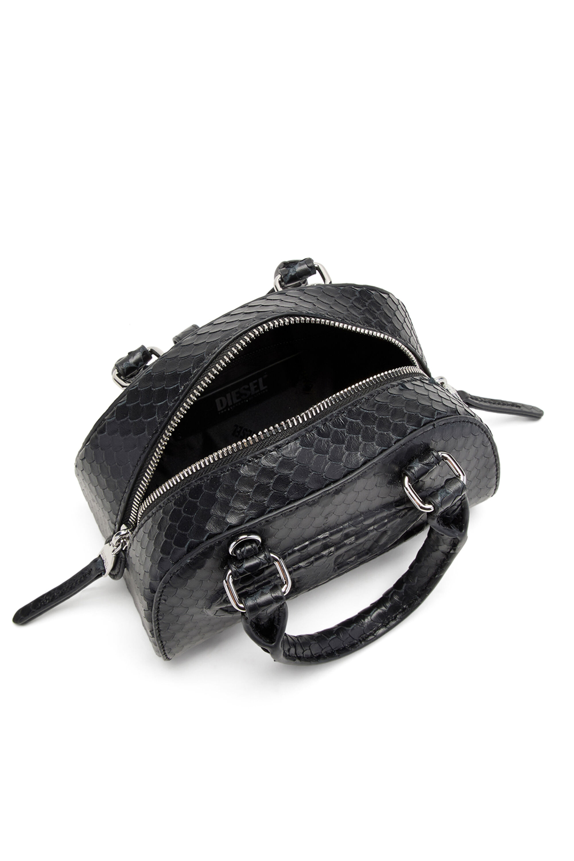 Diesel - 1DR DOME CROSSBODY, 1DR Dome-Borsa bowling mini in pelle effetto snake Donna in Nero - 5