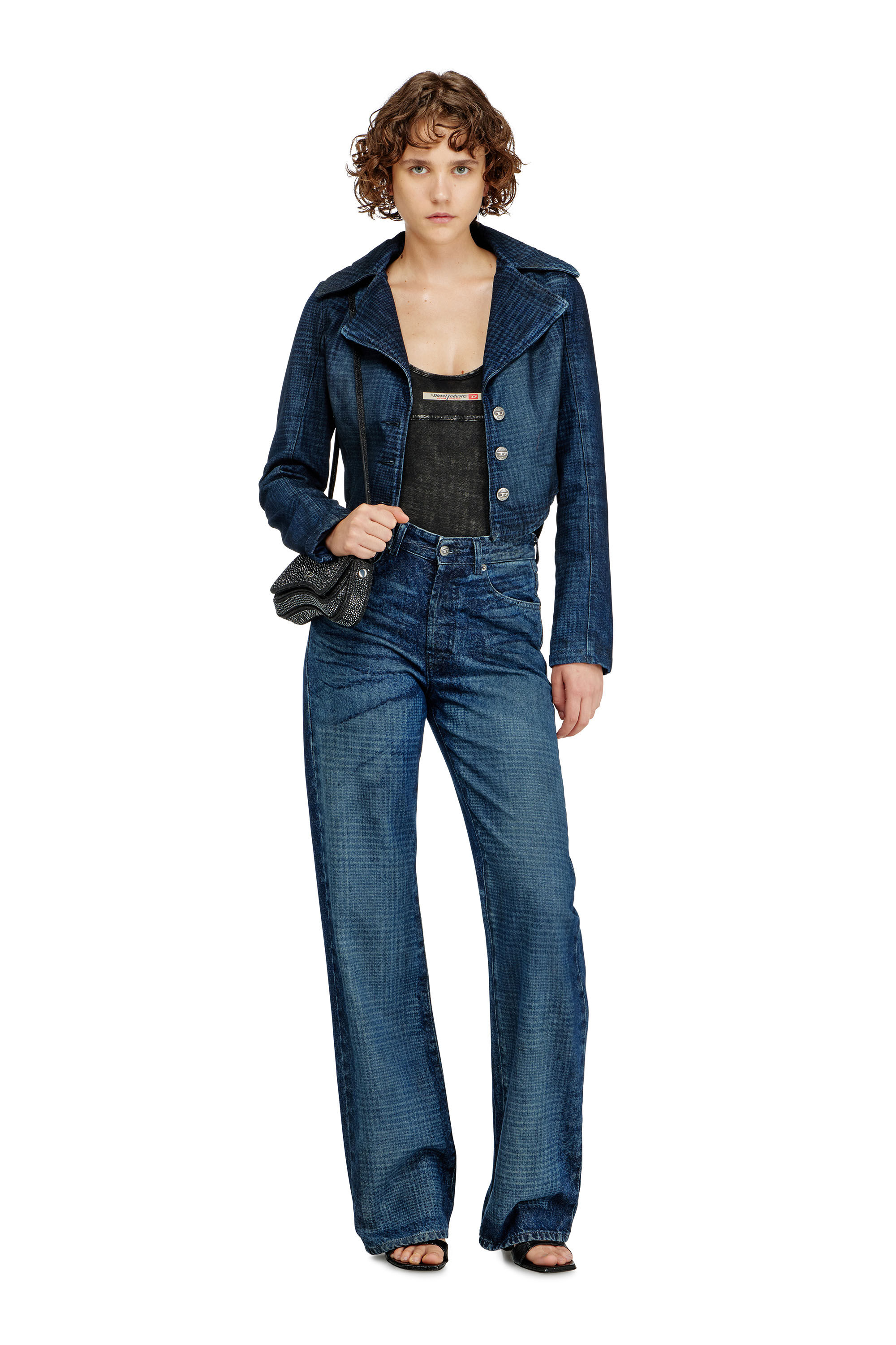 Diesel - PHOEBE-DNM, Body in cotone con stampa pied de poule Donna in Grigio - 6