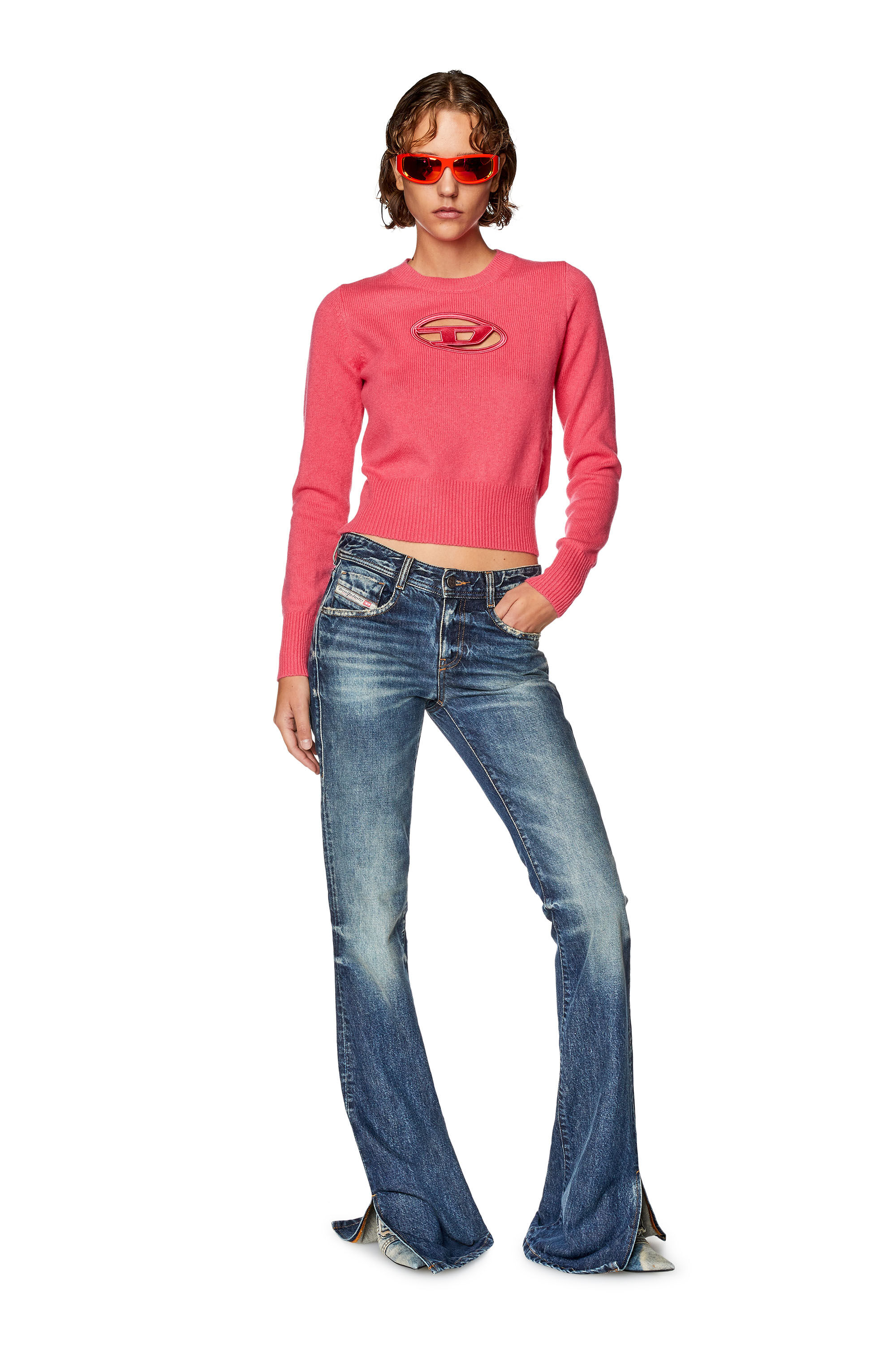 Diesel - M-AREESA, Maglia con logo cut-out ricamato Donna in Rosa - 1