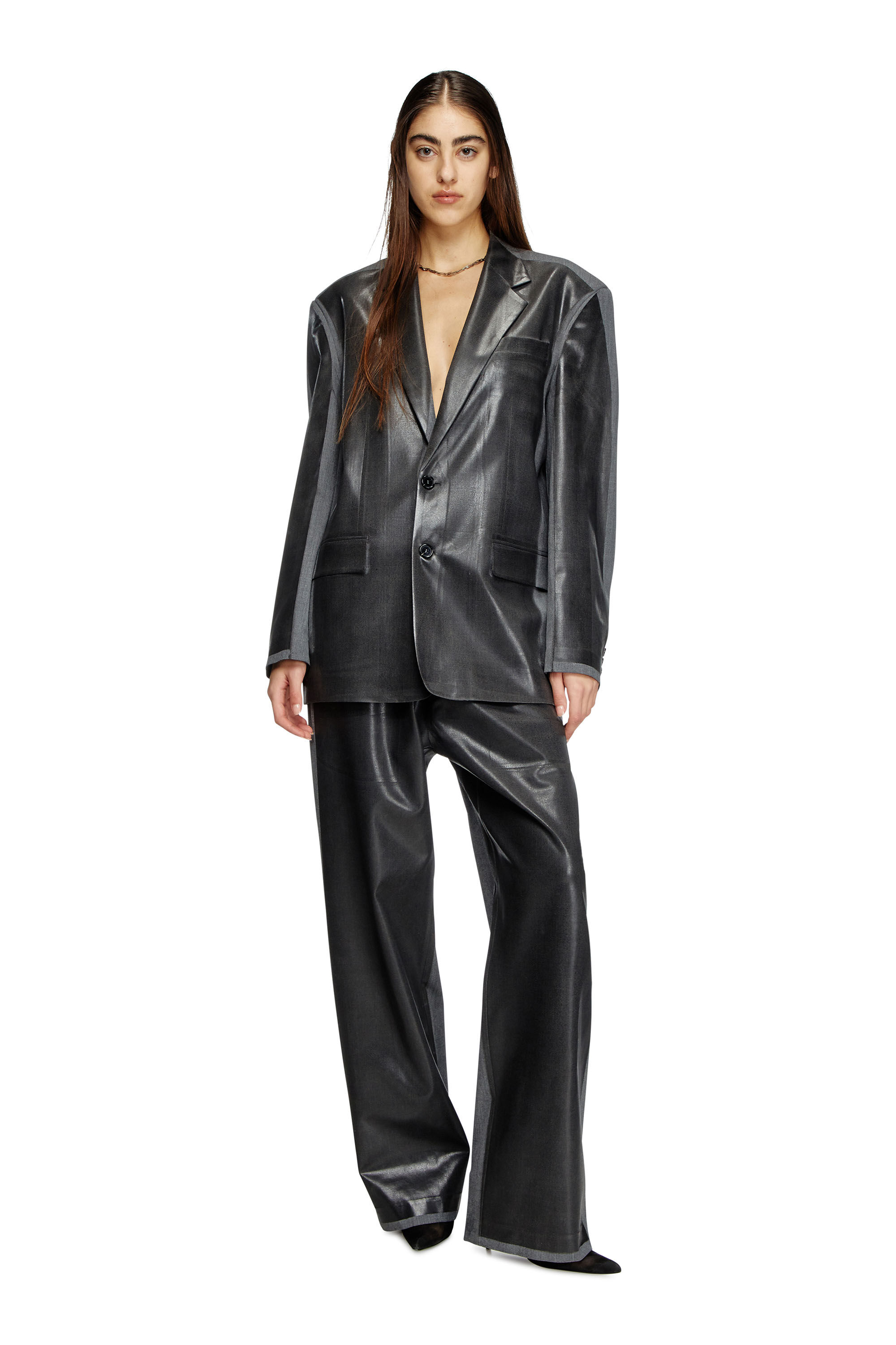 Diesel - J-OVER-DD, Blazer oversize con coating Unisex in Nero - 8