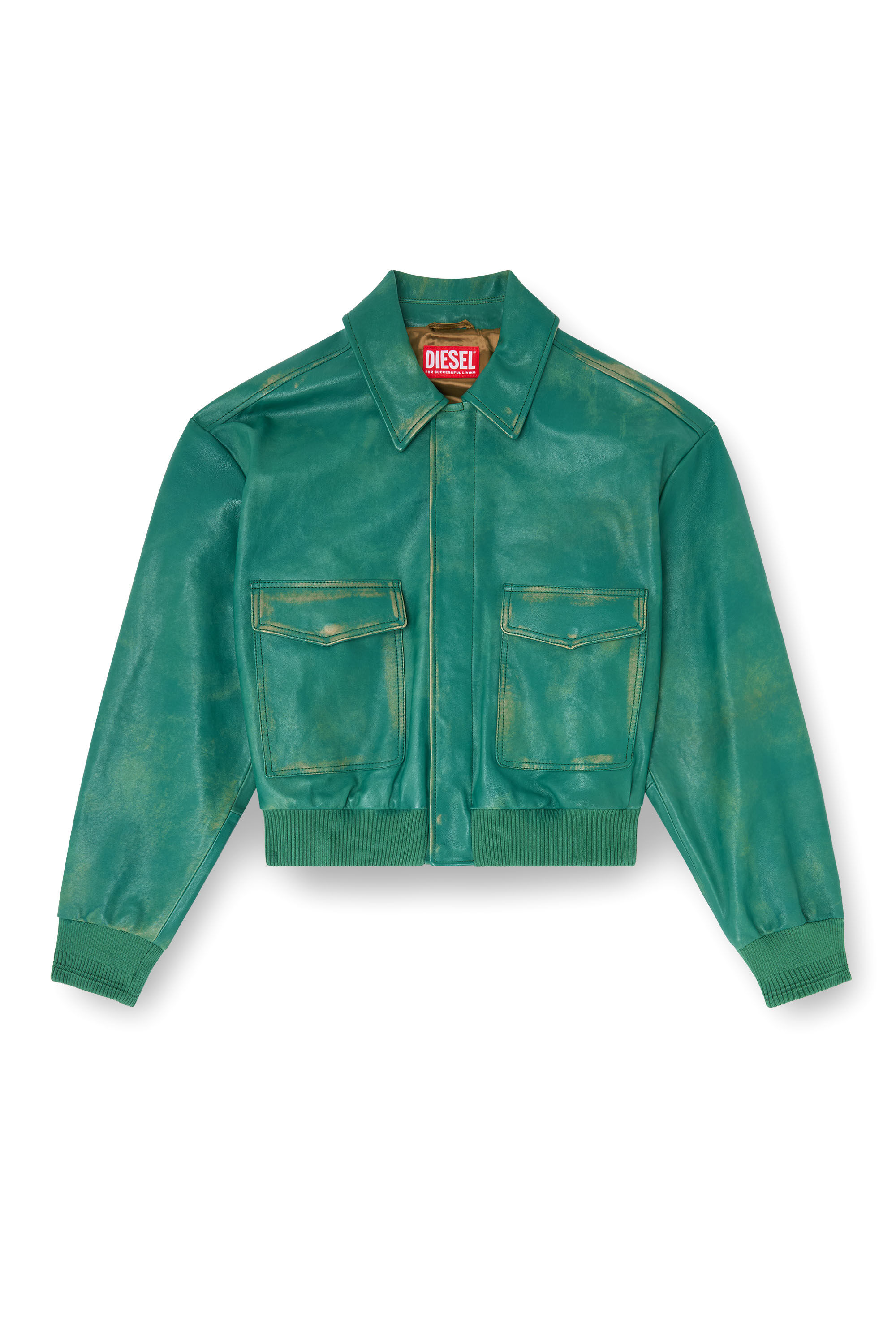 Diesel - L-UMAN, Giacca aviator in pelle lavorata Uomo in Verde - 2
