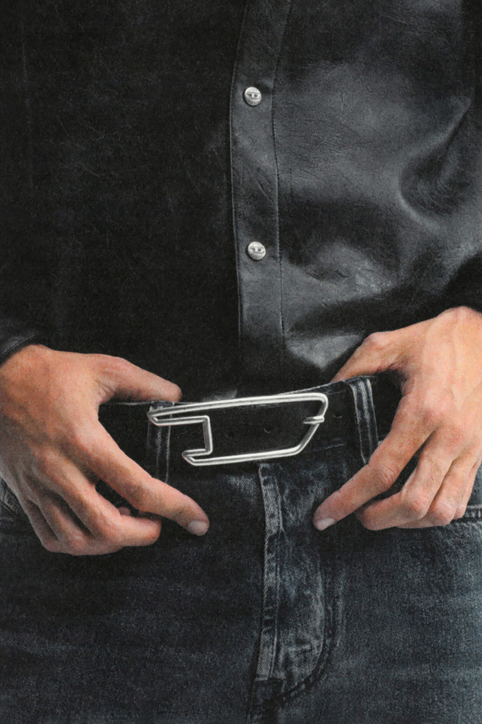 Diesel - B-D LINE 30, Cintura 3 cm in pelle con fibbia a D Unisex in Nero - 4