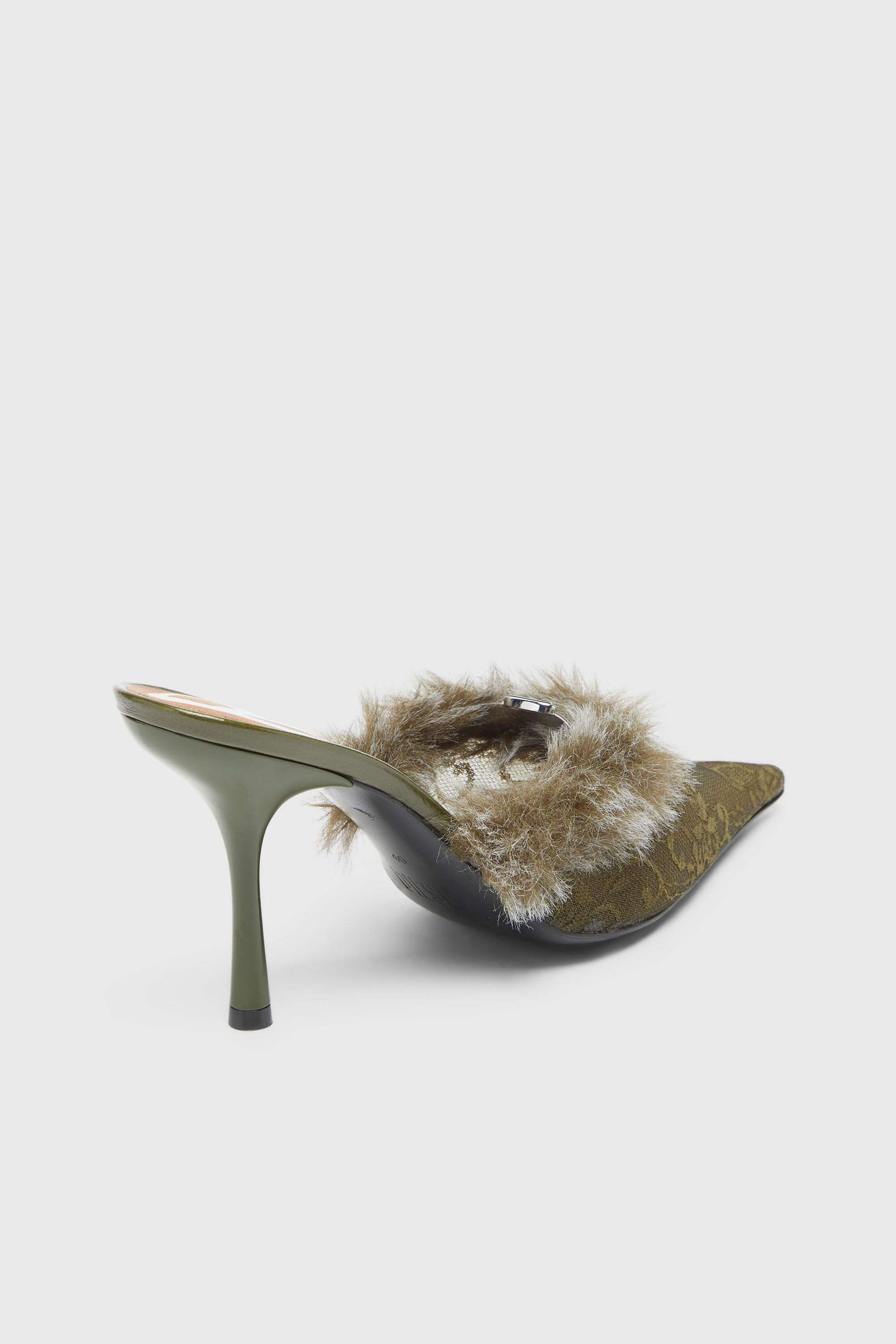 Diesel - D-JEWELS  MULE FUR 90, D-Jewels - Mules in nylon con bordo morbido Donna in Verde - 5