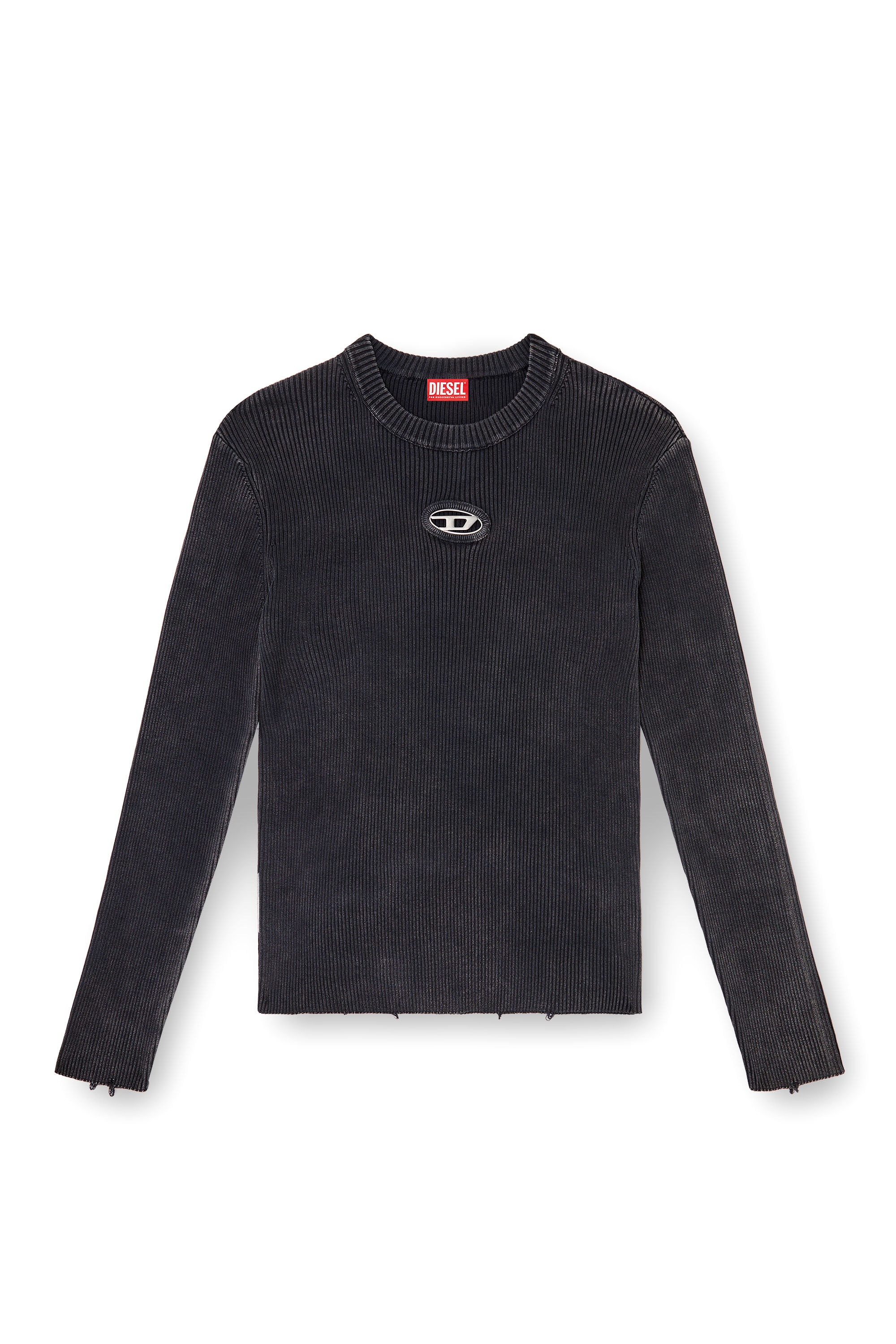 Diesel - K-DARIN-D, Maglia distressed con logo cut-out Uomo in Nero - 2