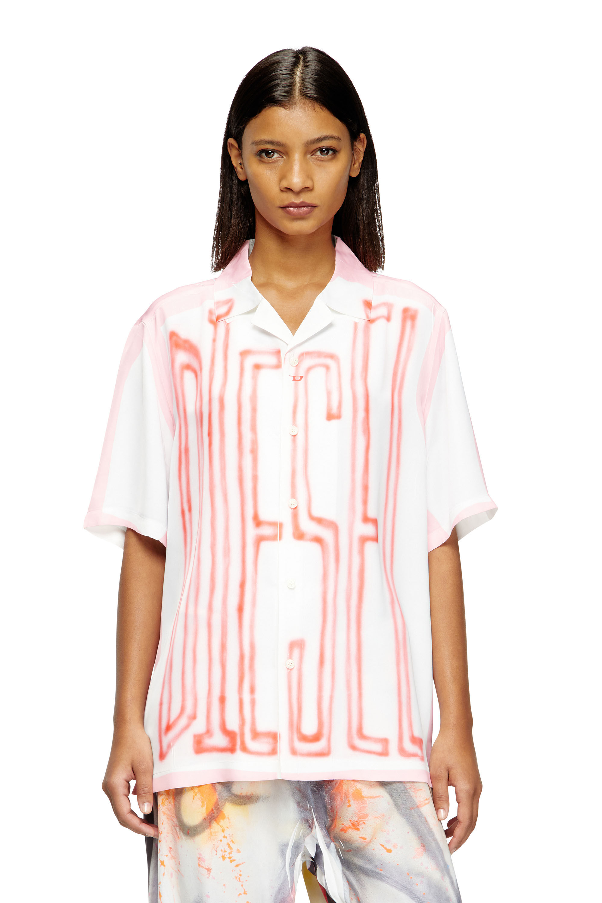Diesel - C-PAROSHORT-GRAFFITI-FRA, Camicia bowling in raso con logo graffiti Unisex in Multicolor - 5