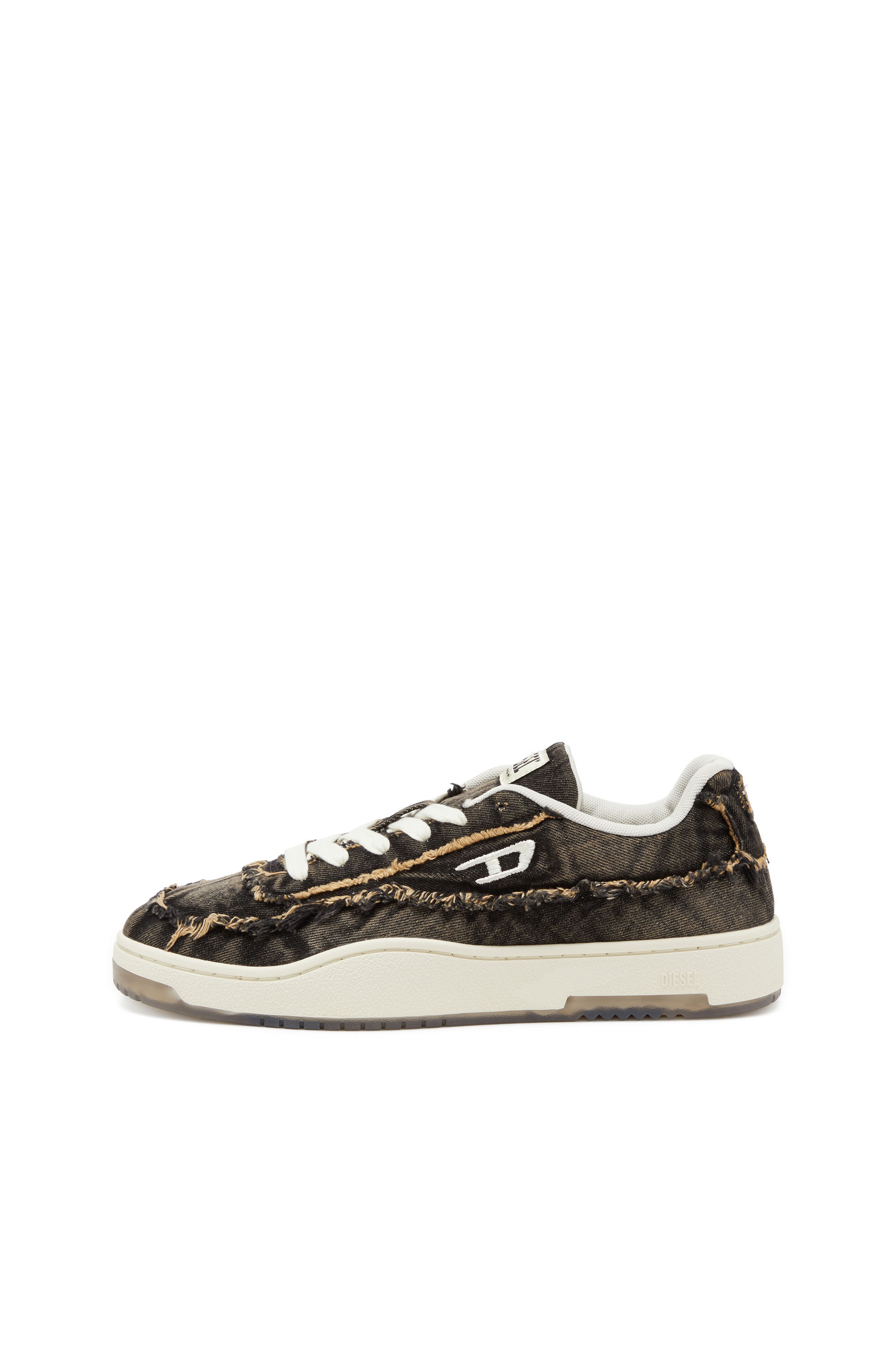 Diesel - S-TRACKER-D LOW, S-Tracker-D-Sneaker in denim sfrangiato e suola trasprarente Uomo in Nero - 8