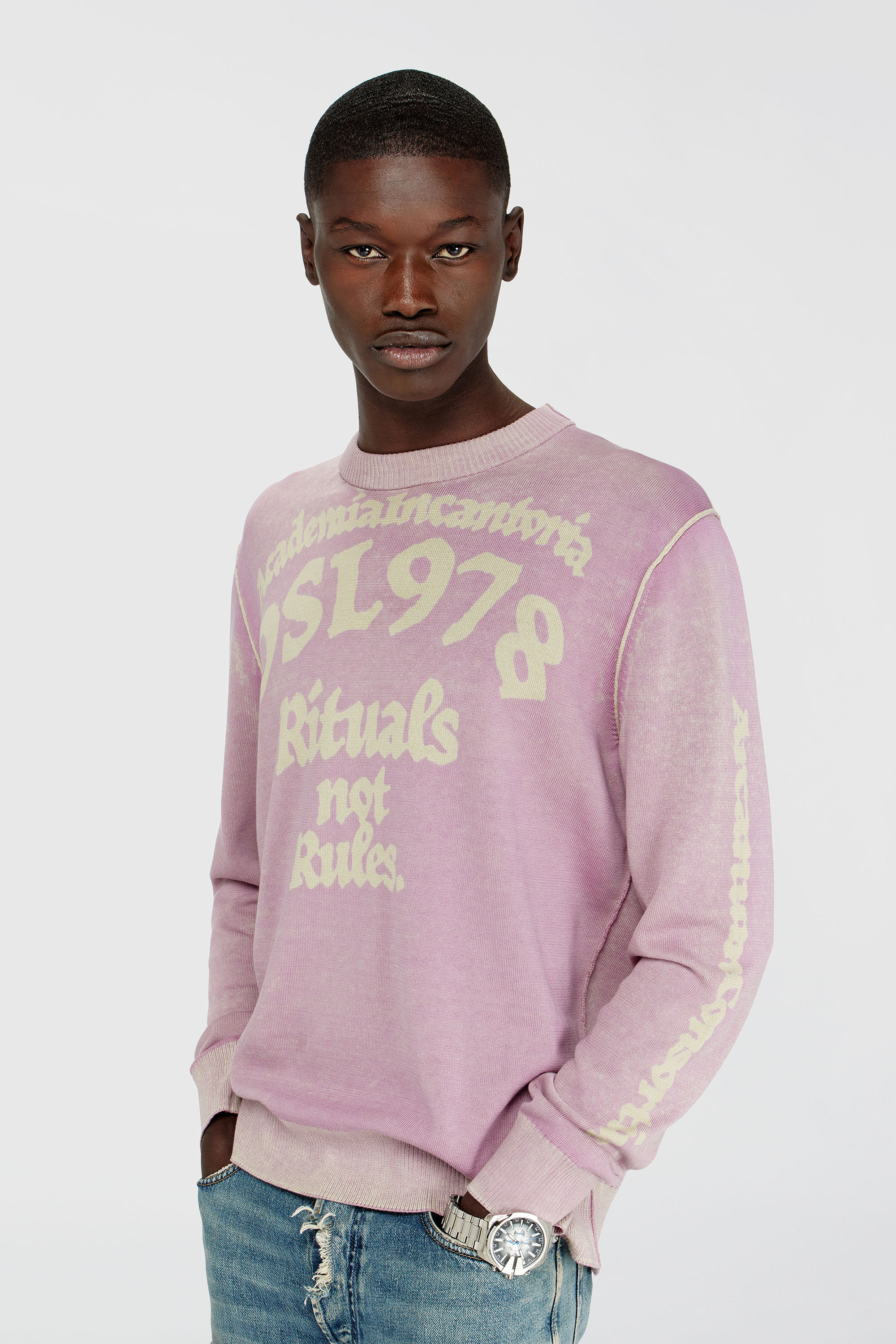 Diesel - K-LAUTI, Maglia in cotone lavorato con slogan Uomo in Viola - 5