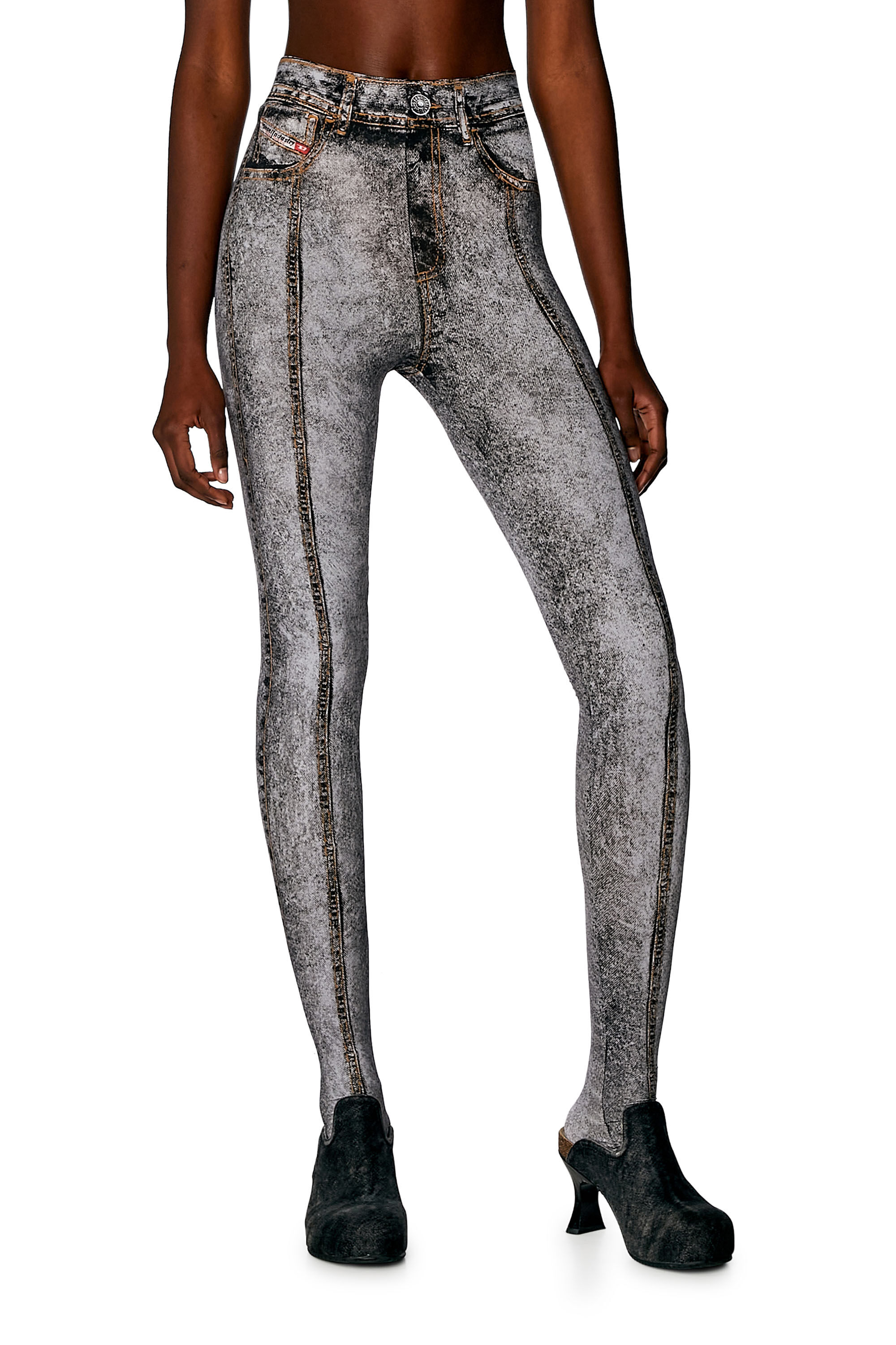 Diesel - P-KOLL-N1, Calze in nylon stretch con stampa denim Donna in Multicolor - 3