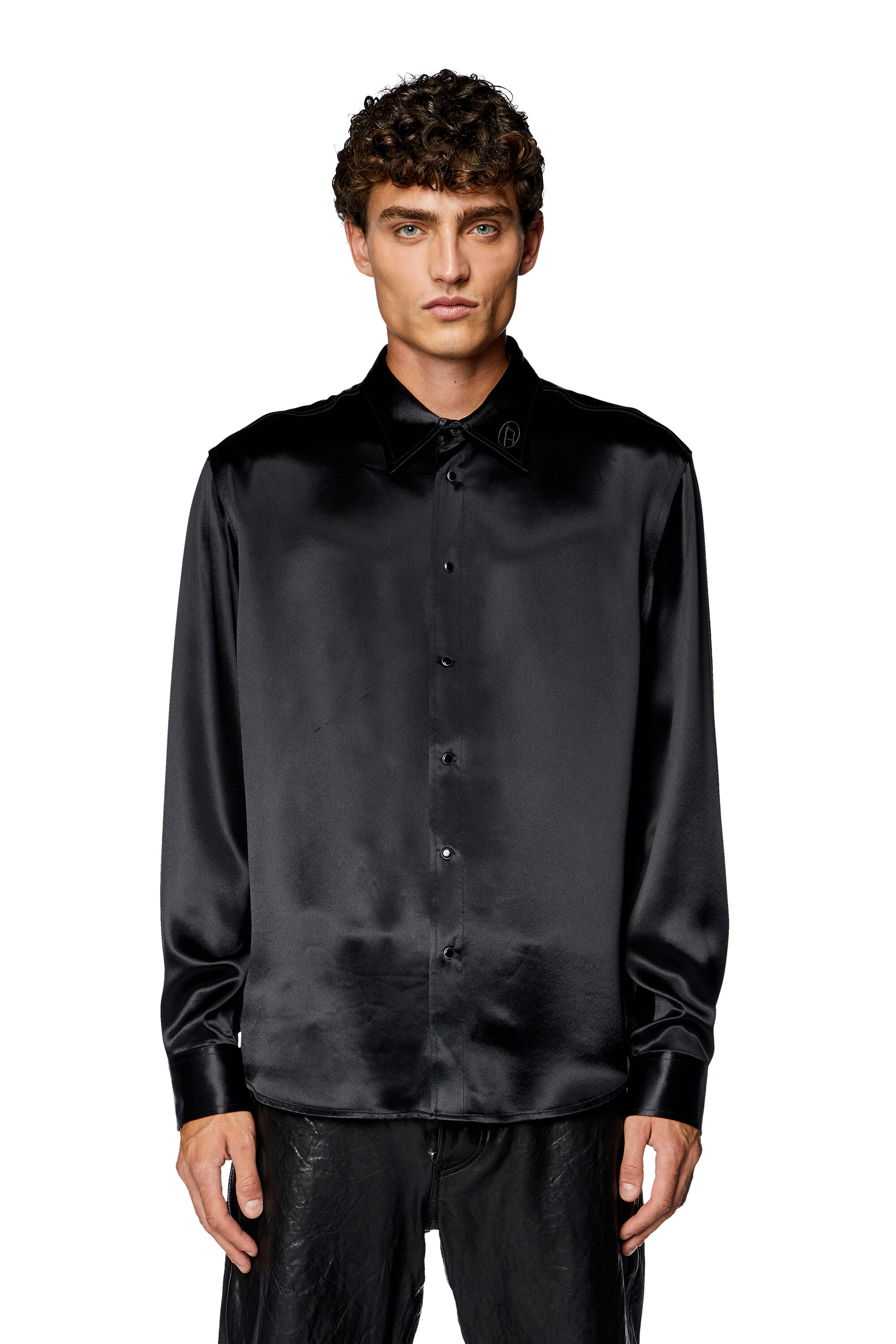 Camicia in raso con logo ricamato sul colletto Uomo S RICCO Diesel