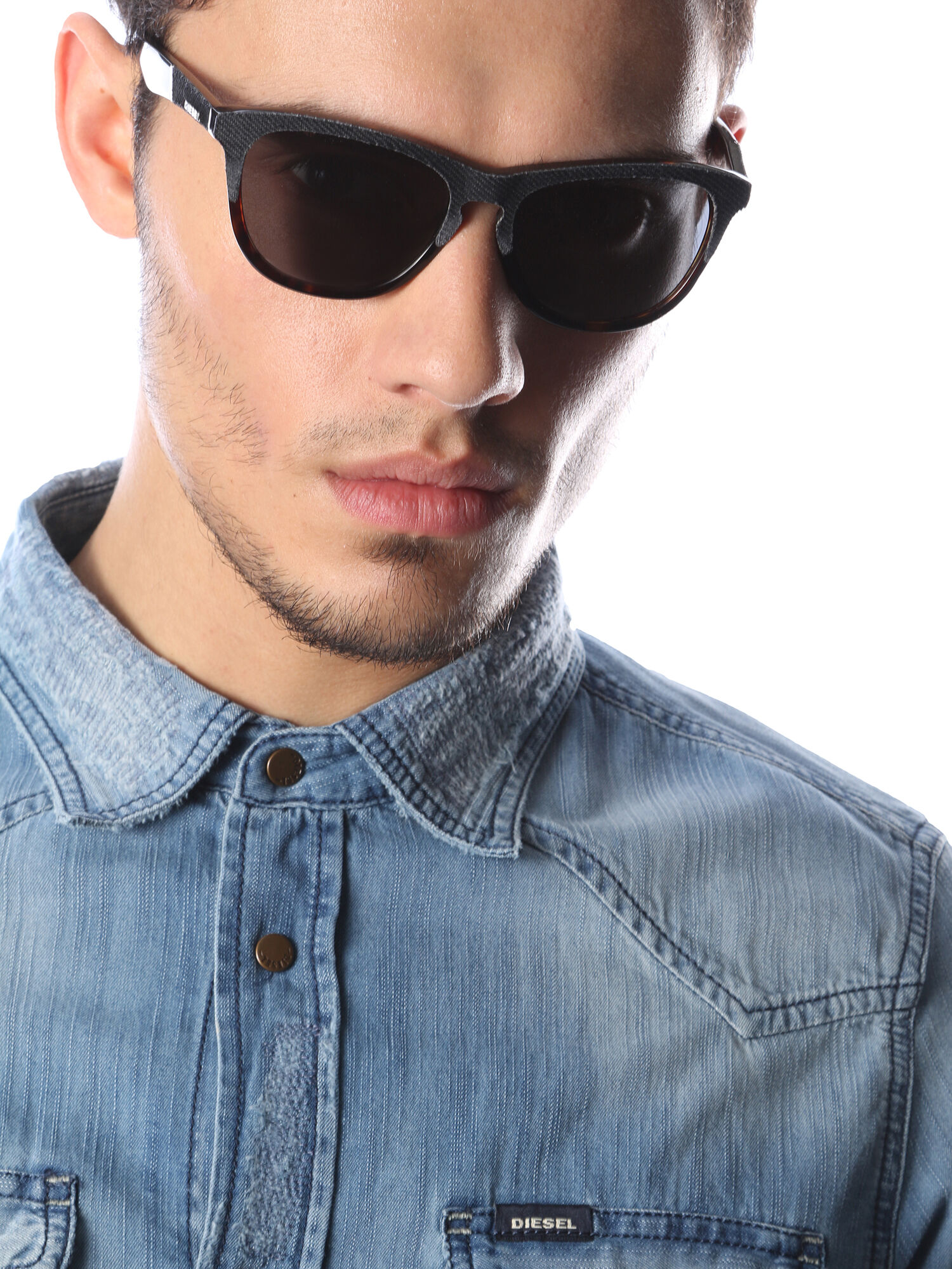Diesel - DM0192, Occhiali con montatura anteriore e dettagli in denim Unisex in Blu - 6
