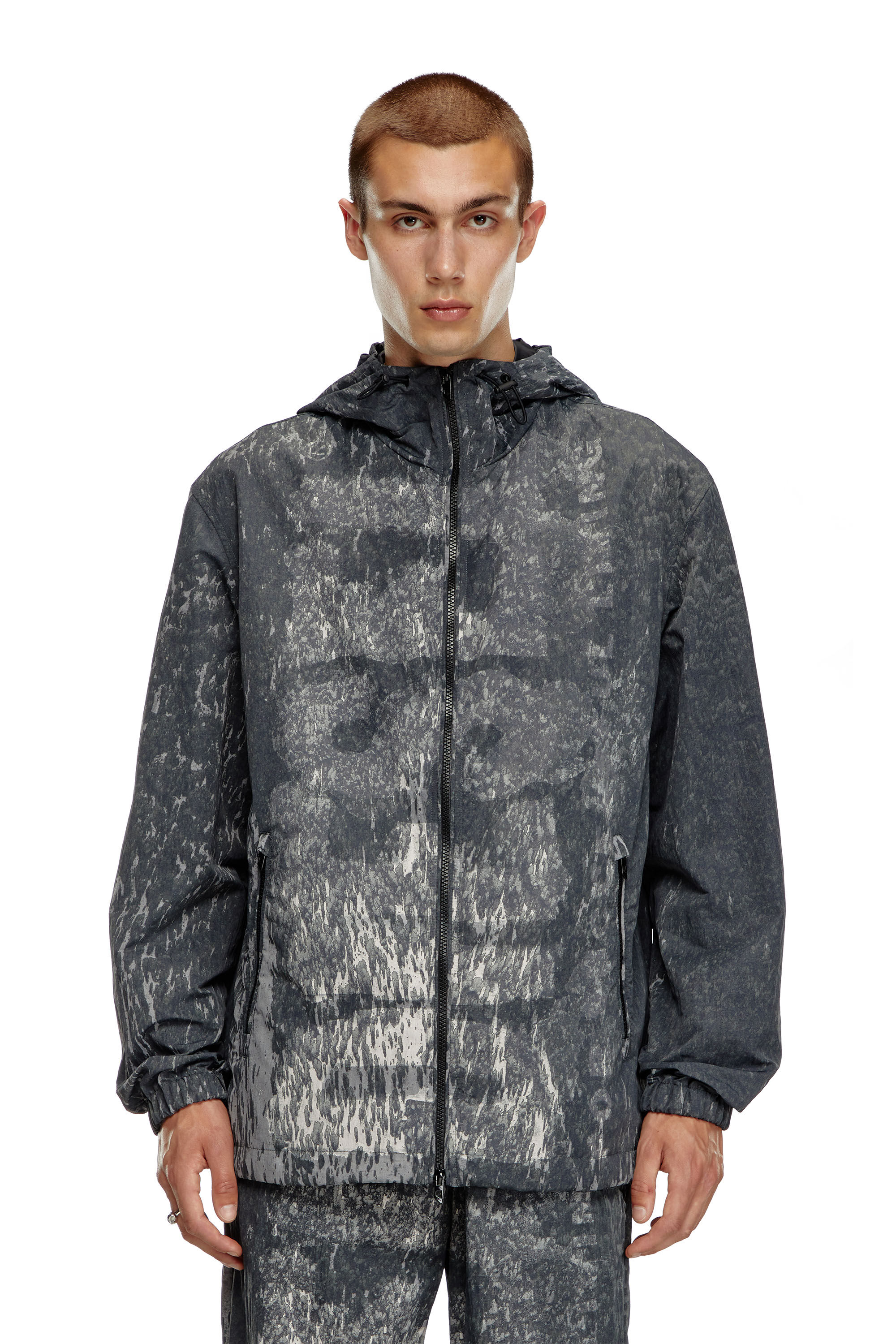 Diesel - J-BRICK, Giacca a vento con cappuccio Rain Camo Uomo in Nero - 6