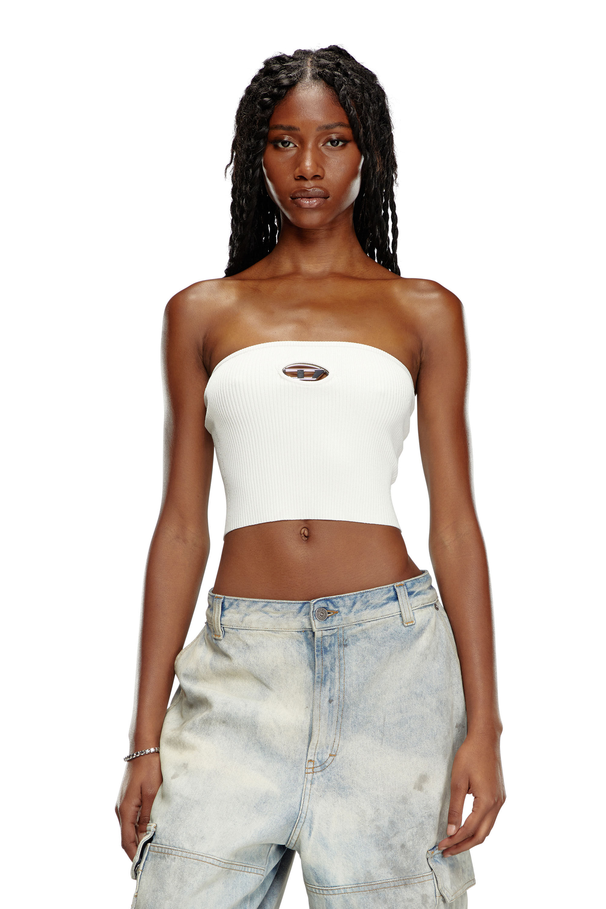 Top a fascia con logo in metallo Donna Bianco Diesel