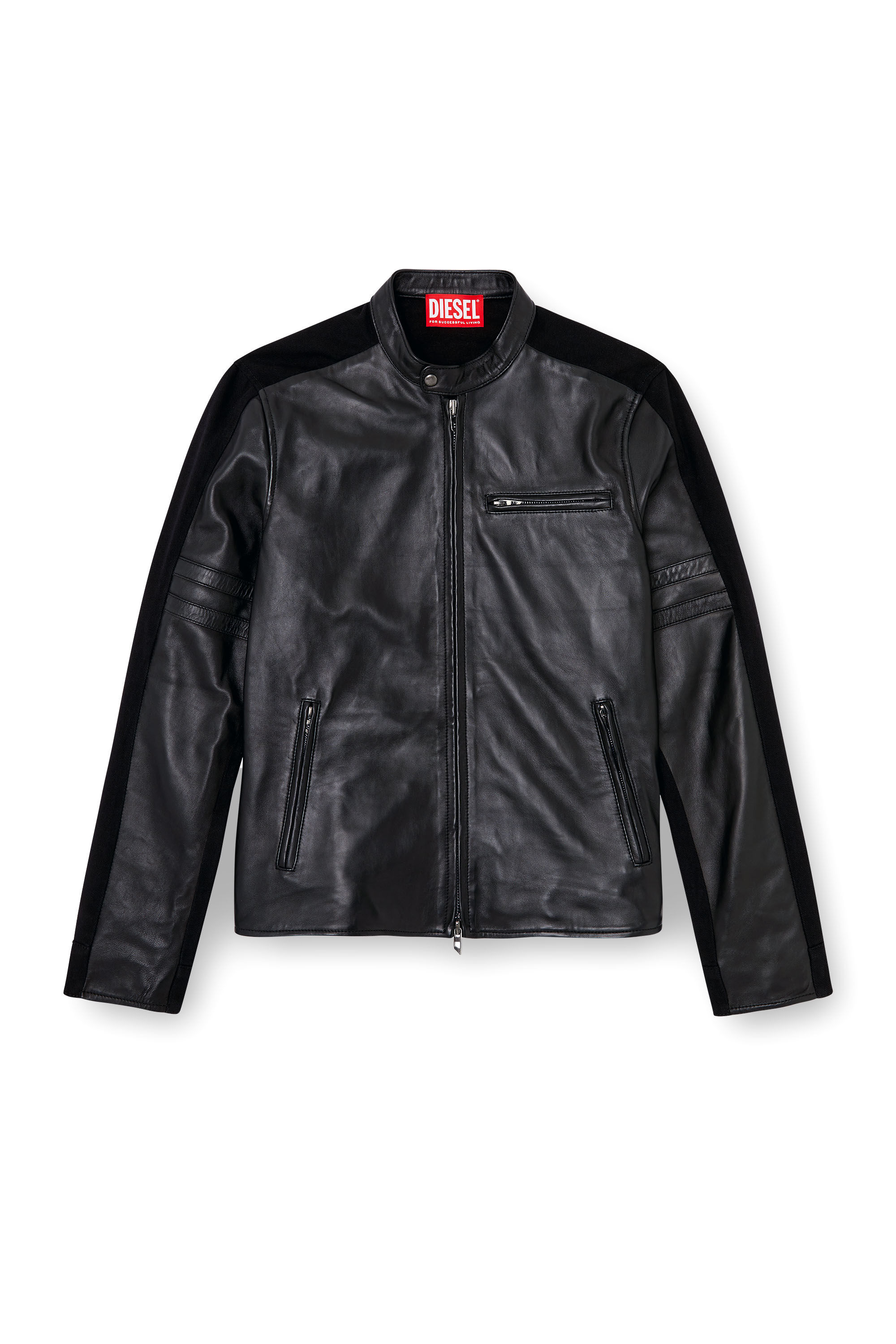 Diesel - L-SIMZ, Giacca ibrida in denim e pelle Uomo in Nero - 2