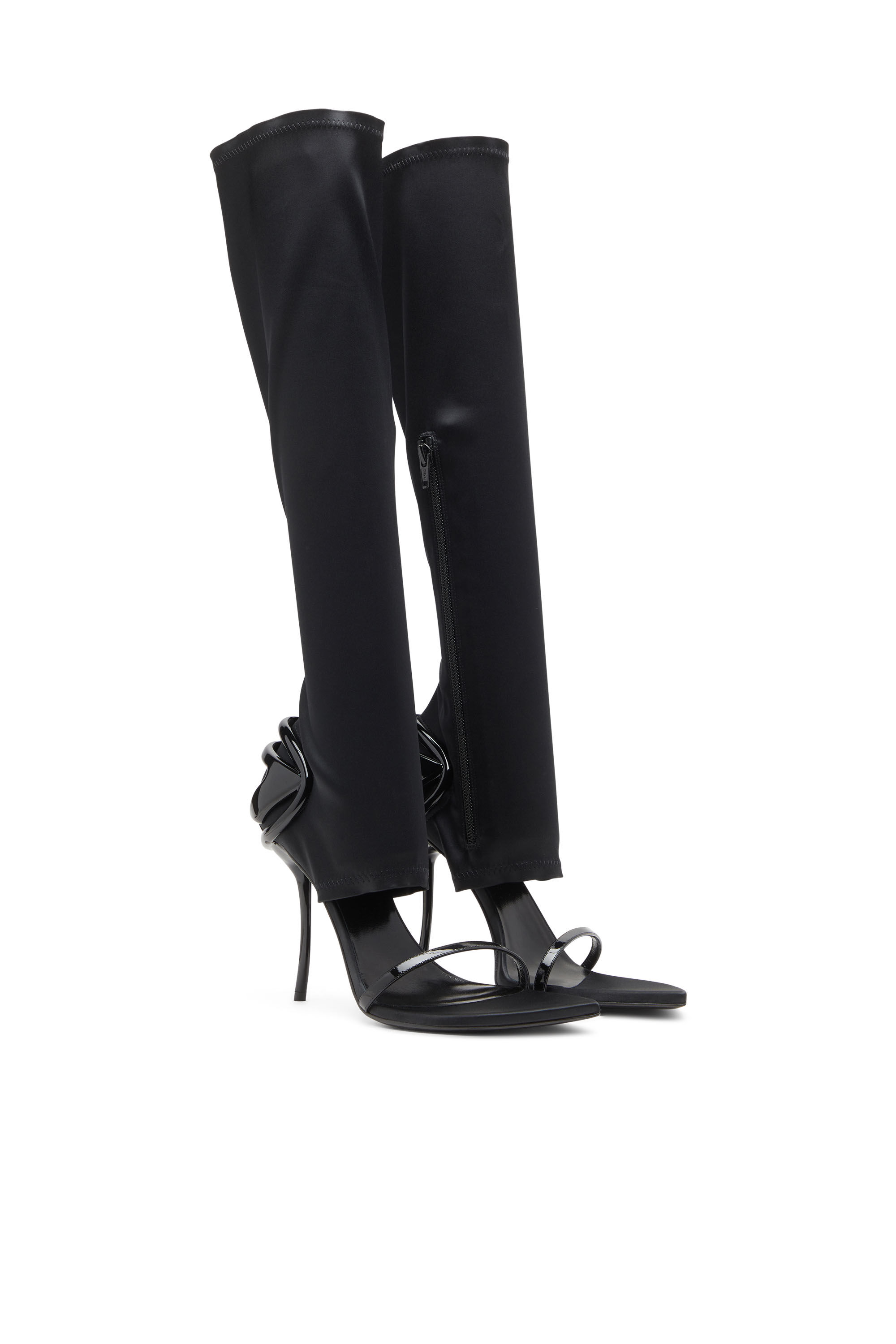 Diesel - D-TEN&HALF SDL KB, D-Ten&Half-Sandalo knee-boot in raso stretch Donna in Nero - 2