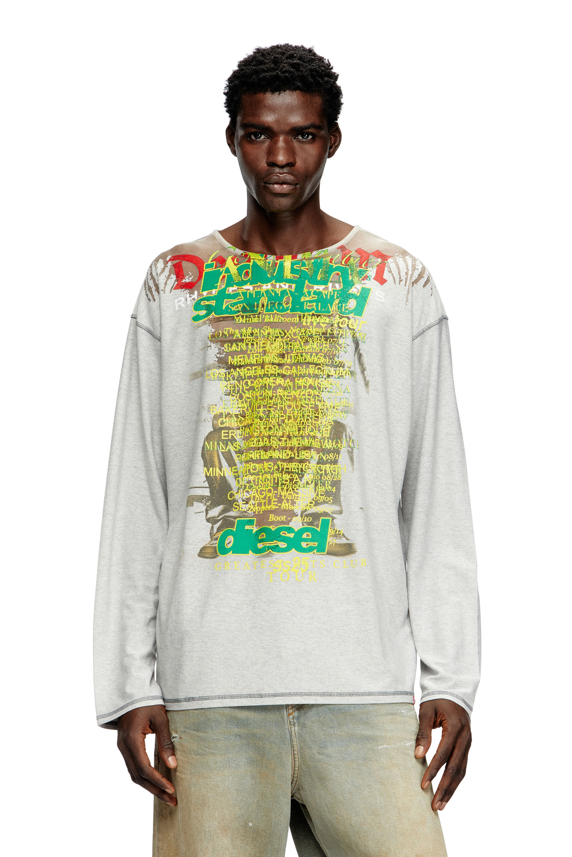 Diesel - T-JERRY-B, T-shirt a maniche lunghe con stampa DJ Unisex in Grigio - 3