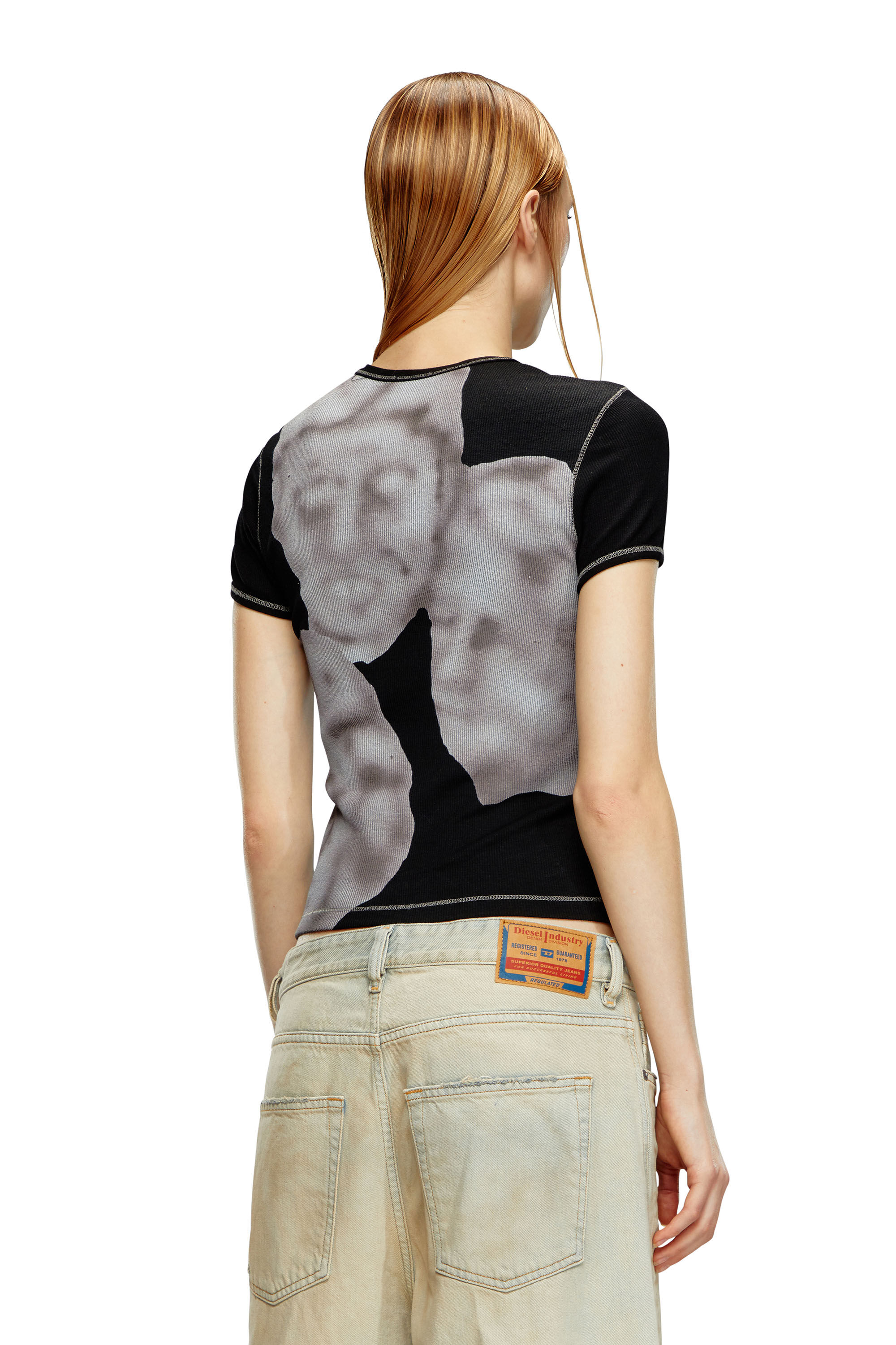【関税送料込】☆DIESEL☆ Ribbed T-Shirt Women's Ribbed T-shirt with airbrush print | Black | Diesel