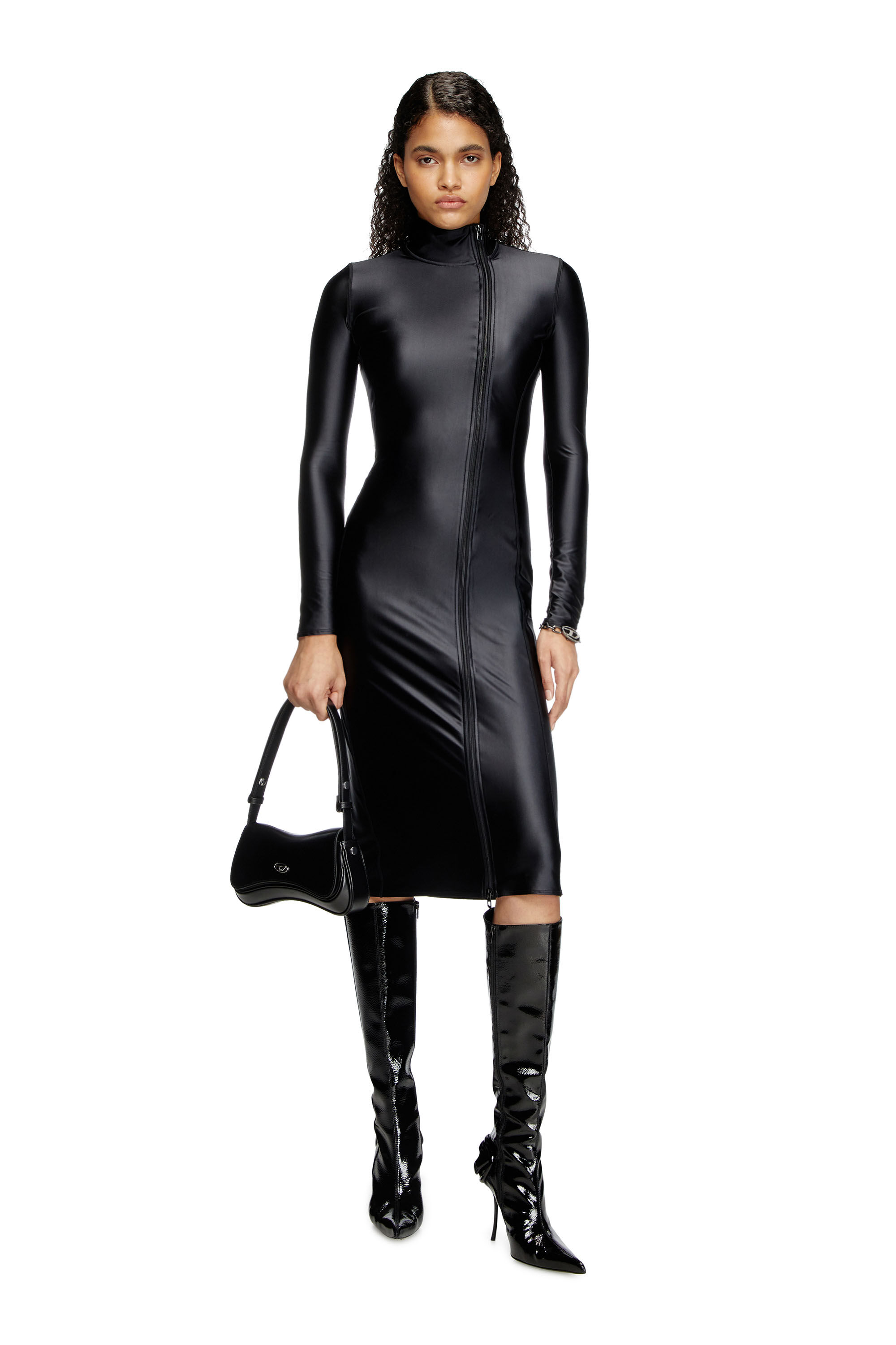 Diesel - D-SILVER, Abito midi a lupetto in chintz Donna in Nero - 1