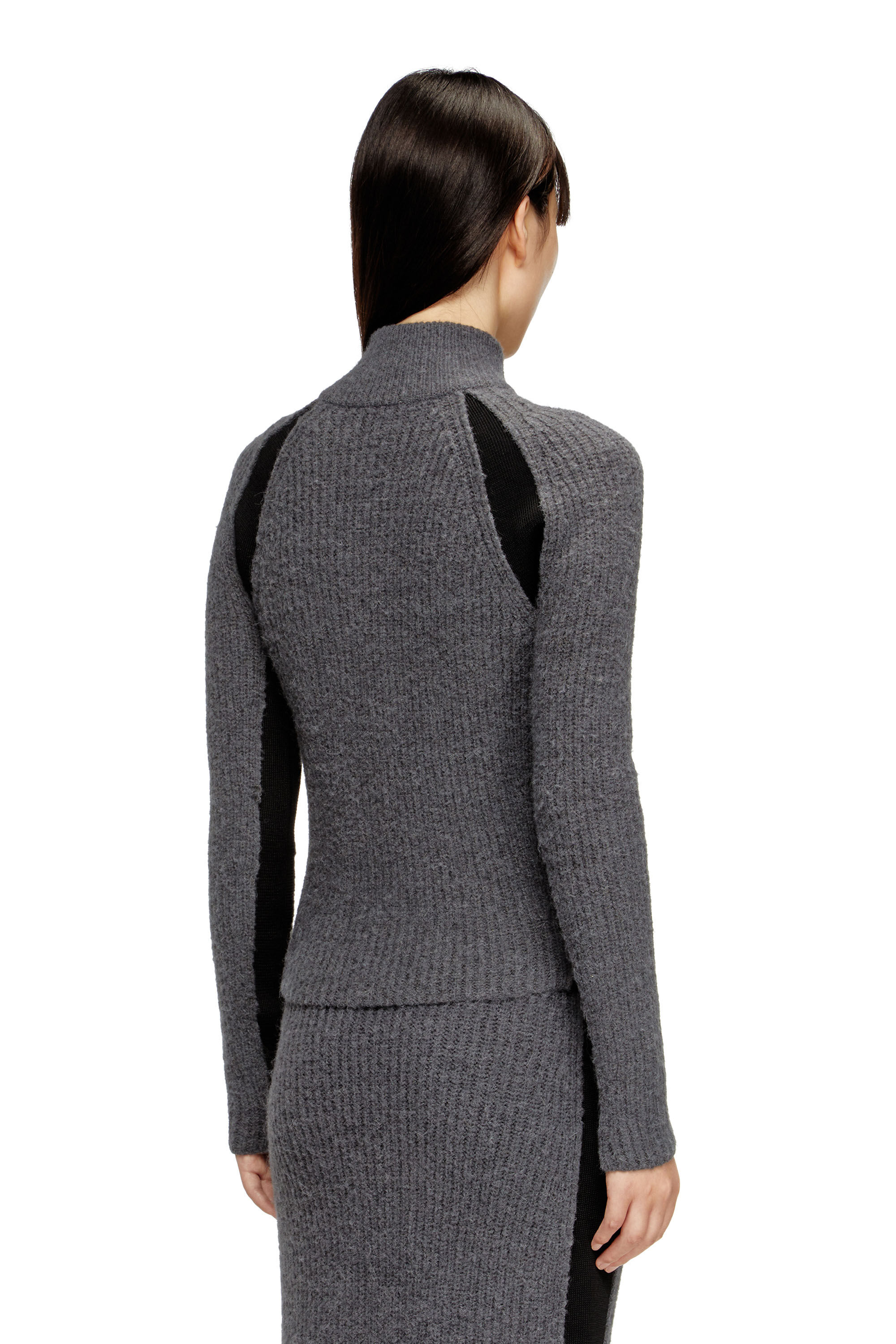Diesel - M-LOUISE, Cardigan misto alpaca con inserti a contrasto Donna in Grigio - 4
