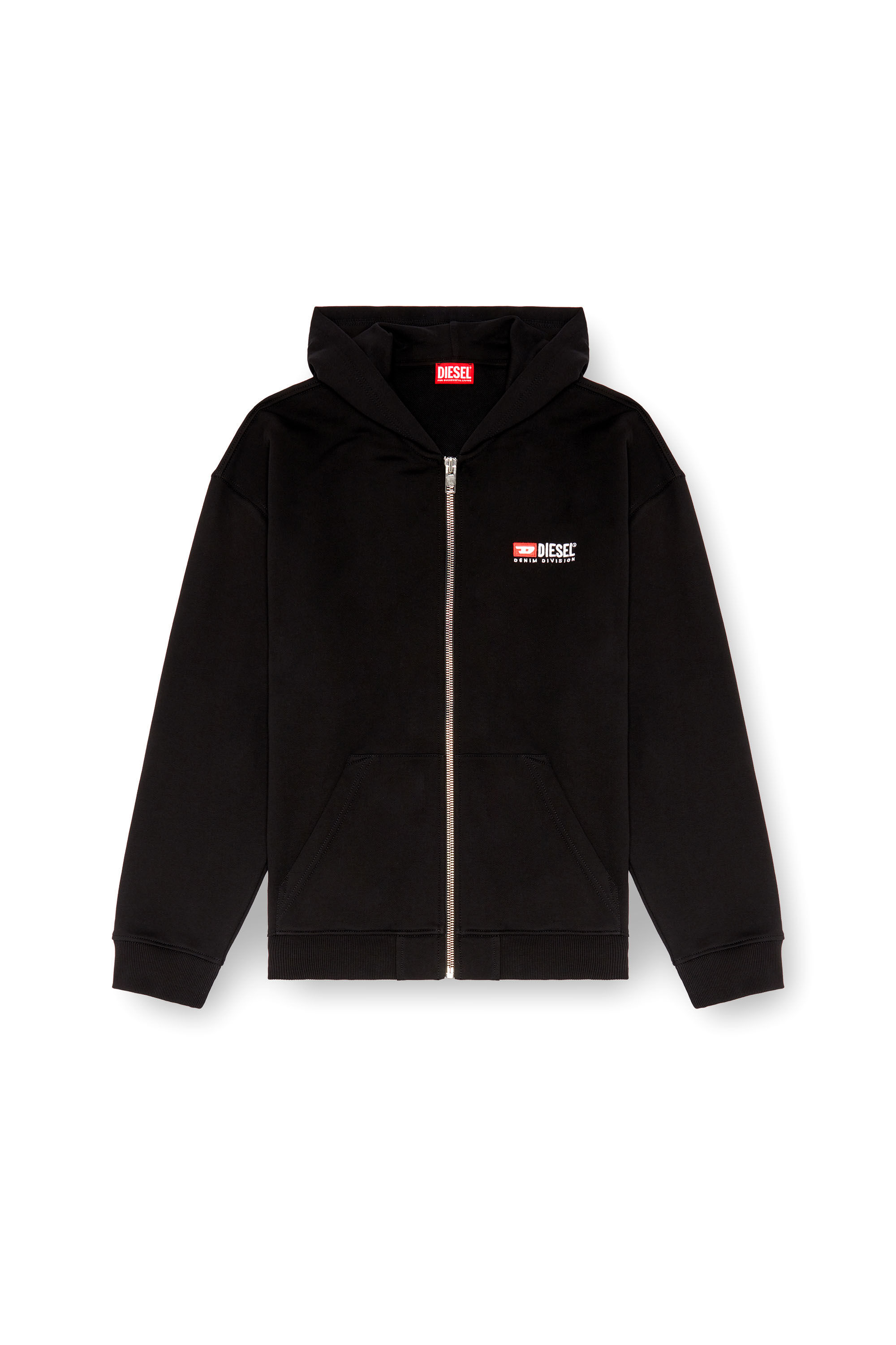 Hoodie con zip e ricamo Diesel Uomo | Nero | Diesel