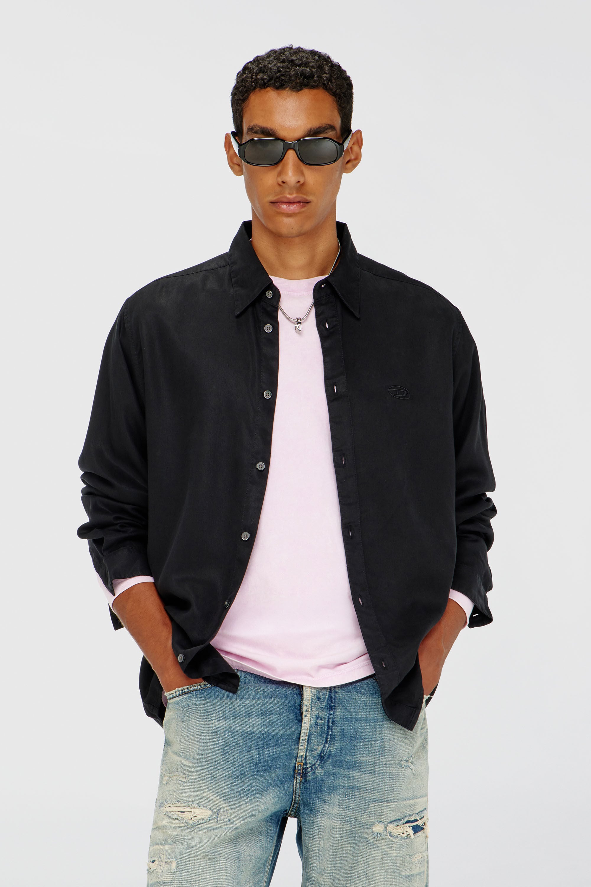 Diesel - S-SIMPLY-C, Camicia fluida con ricamo logo Uomo in Nero - 3