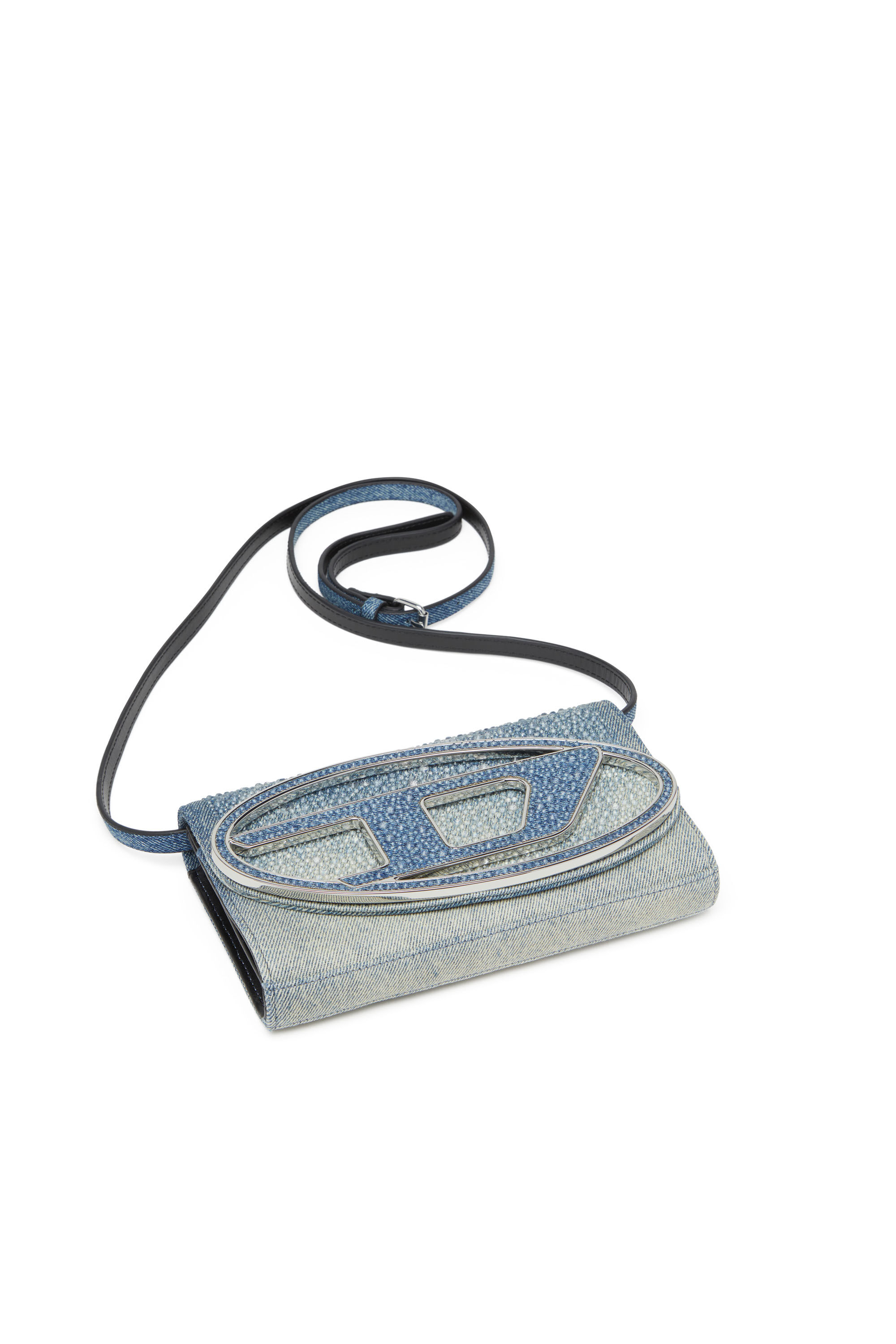 Diesel - 1DR WALLET STRAP, Pouch portafoglio in denim con cristalli Donna in Blu - 5