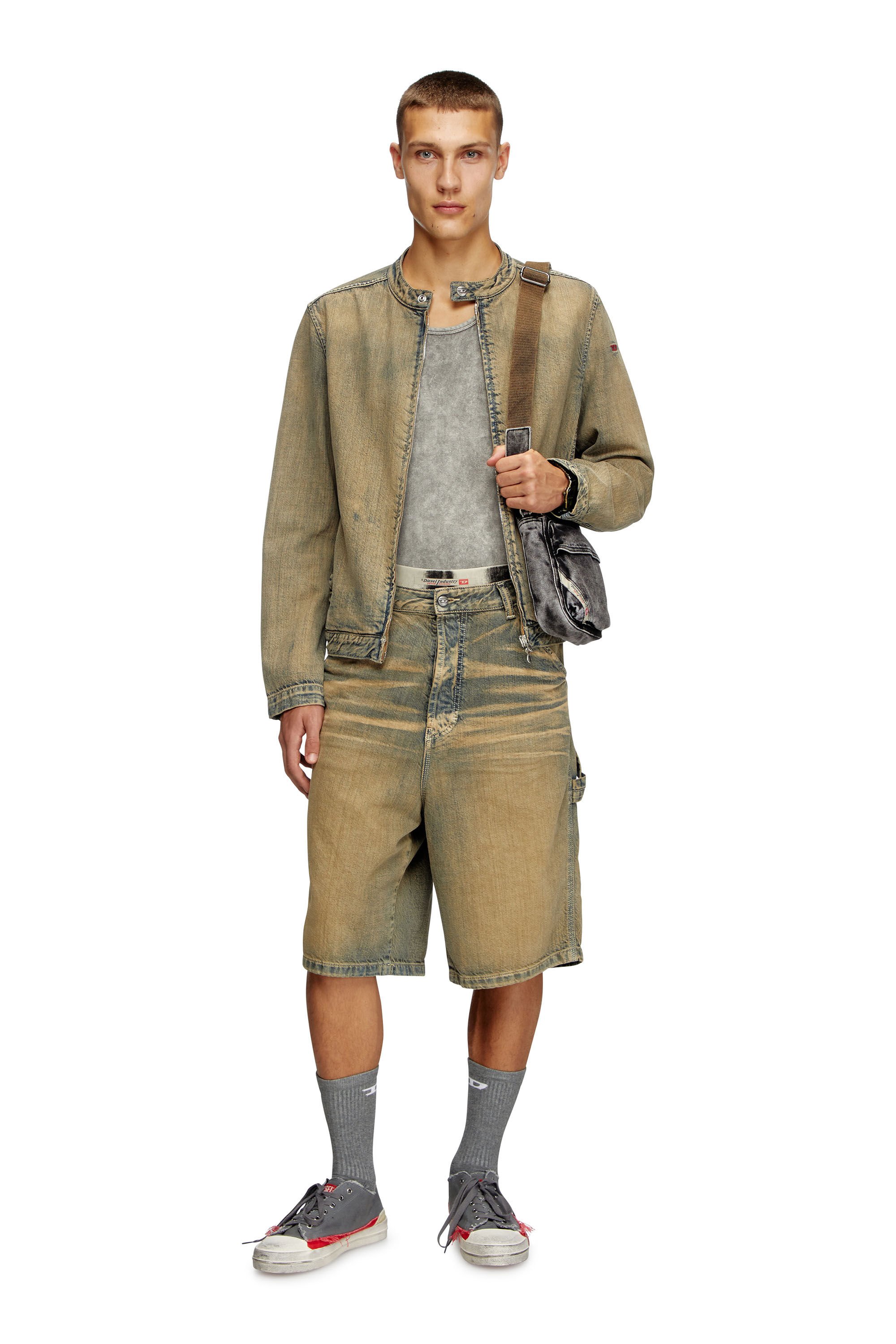 Diesel - D-GLORY, Giacca stile moto in denim gold-brush Uomo in Blu - 1