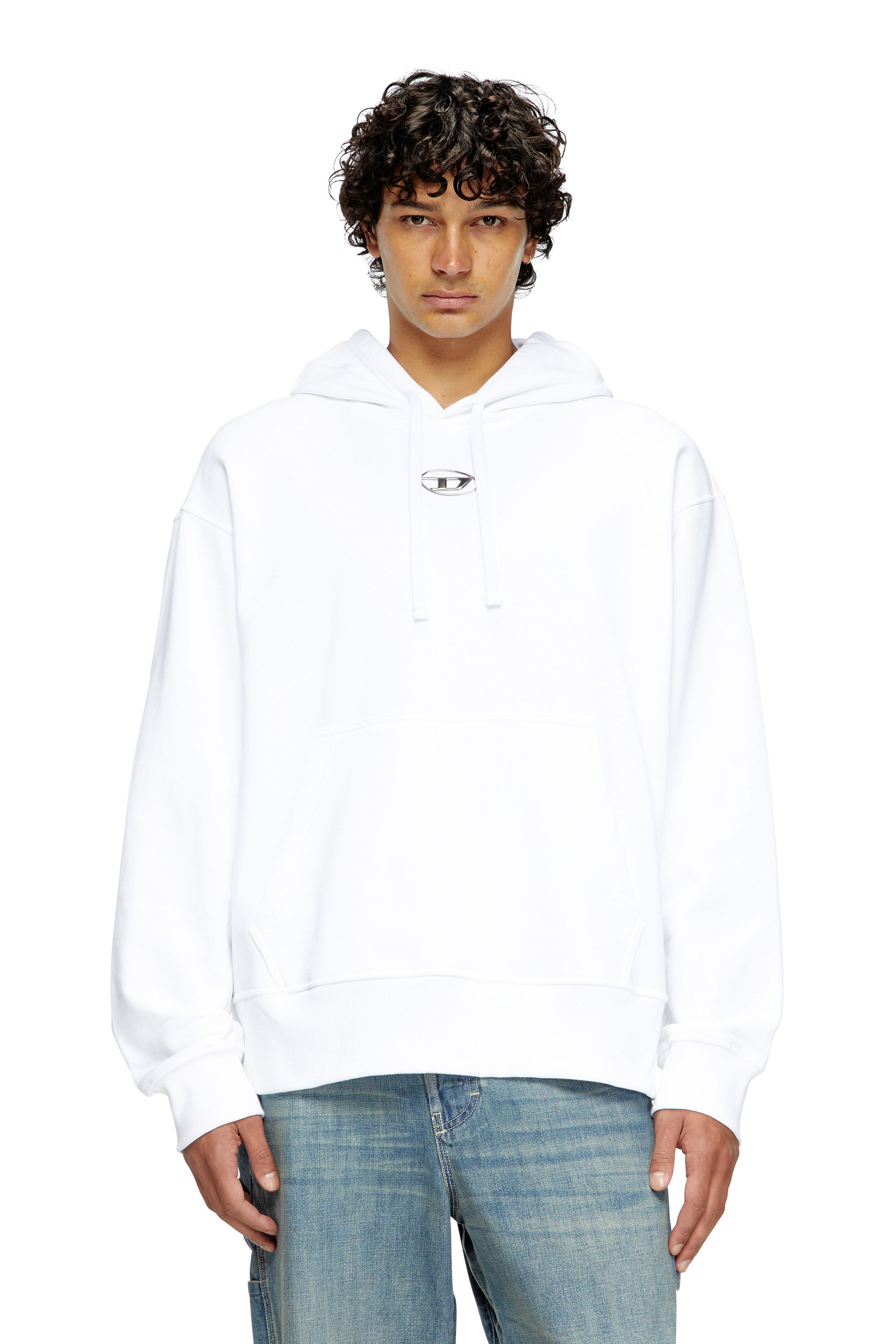 Diesel - S-MACS-HOOD-OD, Hoodie oversize con logo metallico Uomo in Bianco - 3