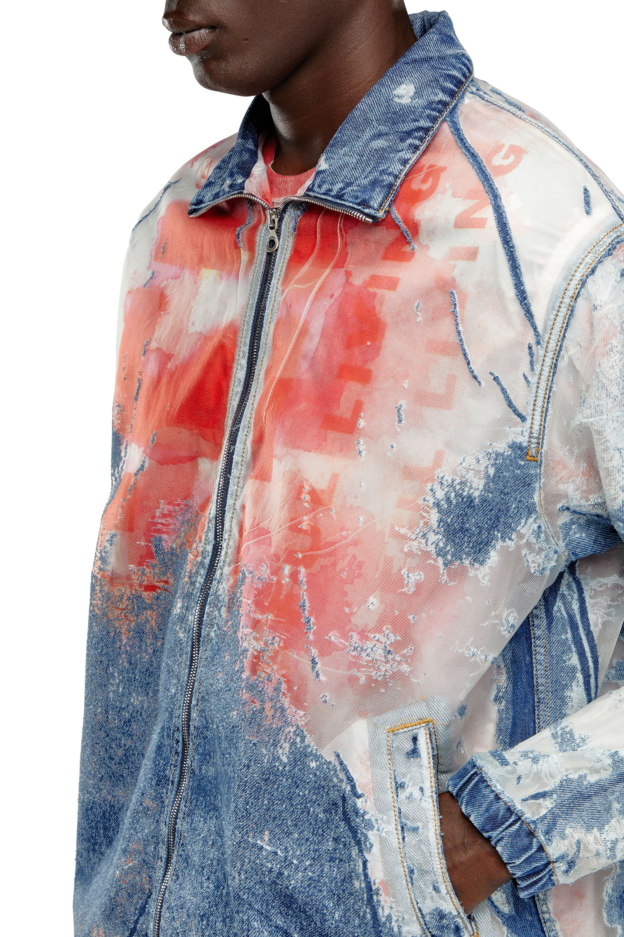 Diesel - D-KRAP-FSE, Giacca in denim dévoré con logo Uomo in Multicolor - 5