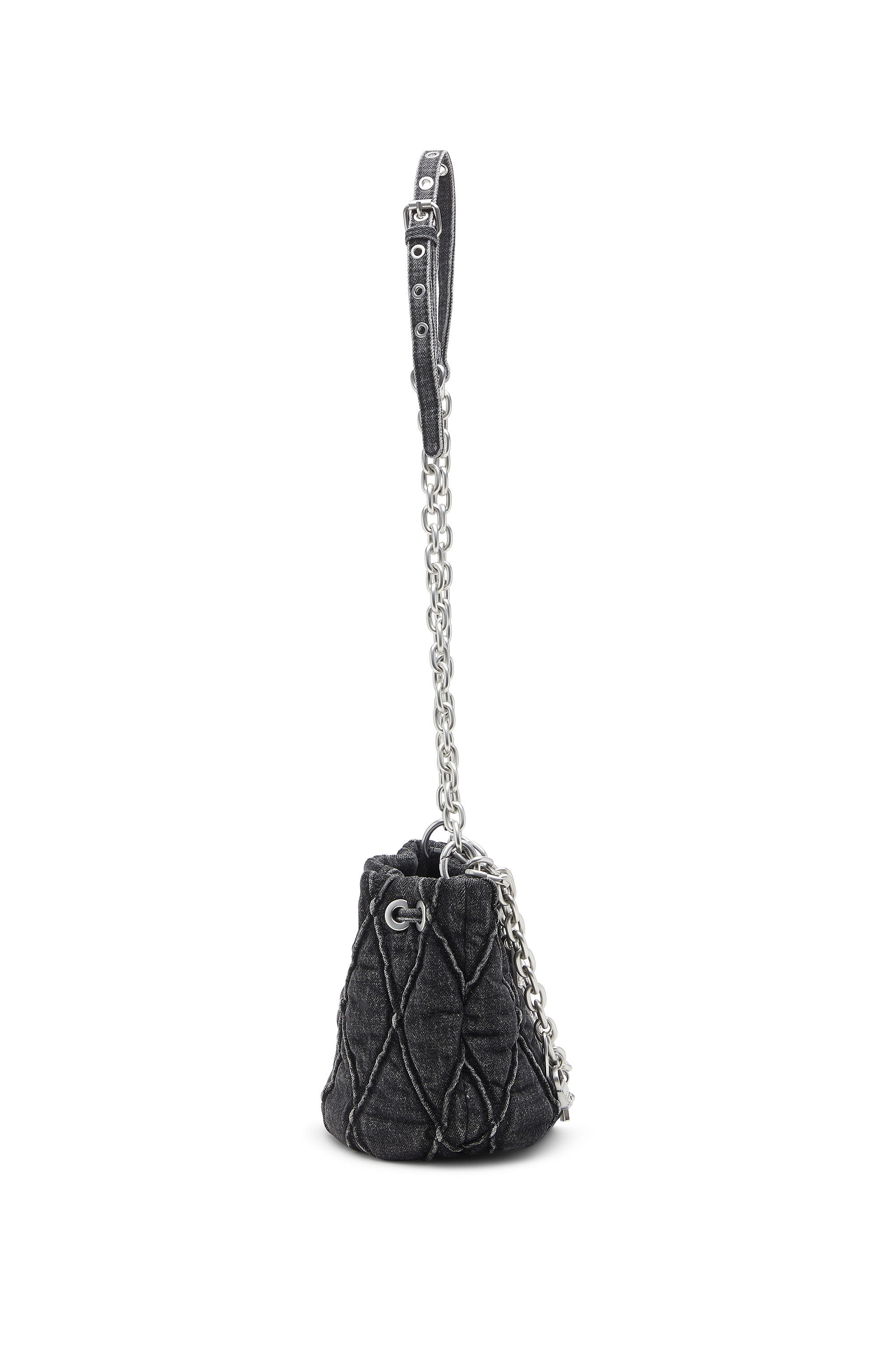 Diesel - HOSHI CHARM-D BUCKET S, Borsa bucket in denim trapuntato con charm Donna in Nero - 4