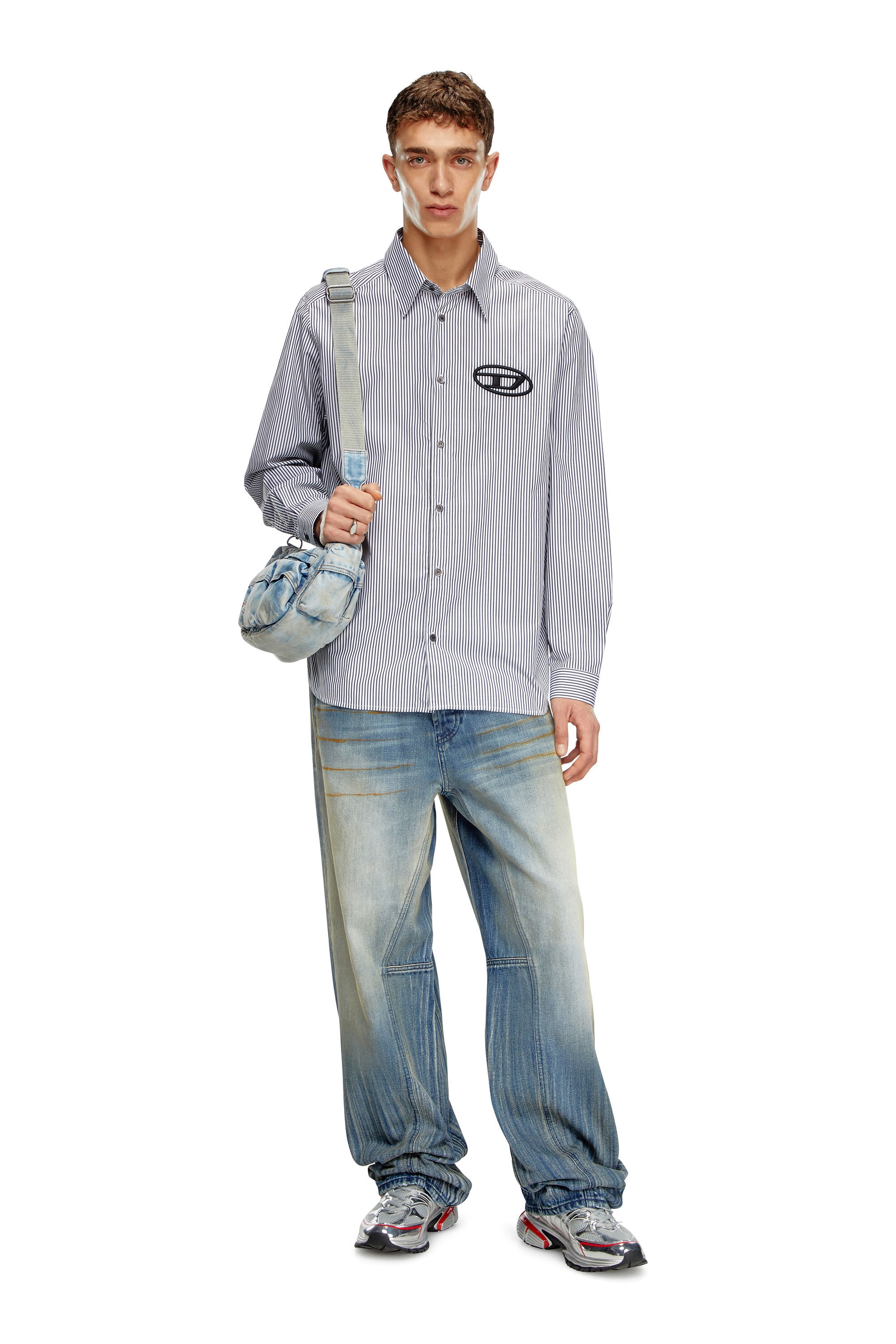 Camicia a righe con ricamo Oval D Uomo Nero Diesel