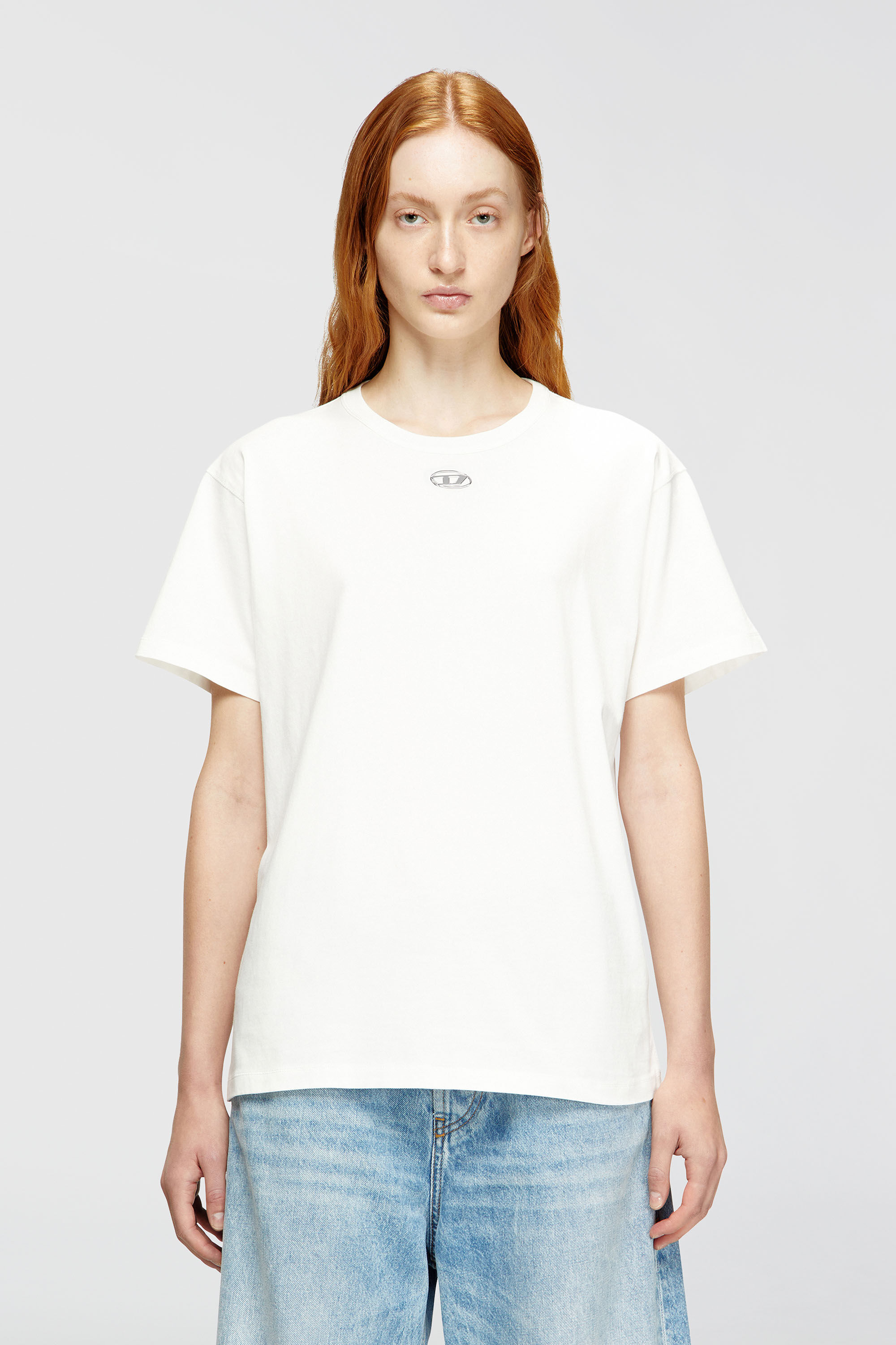 Diesel - T-NORMY-OD-S1, T-shirt in cotone con Oval D metallizzato Donna in Bianco - 3