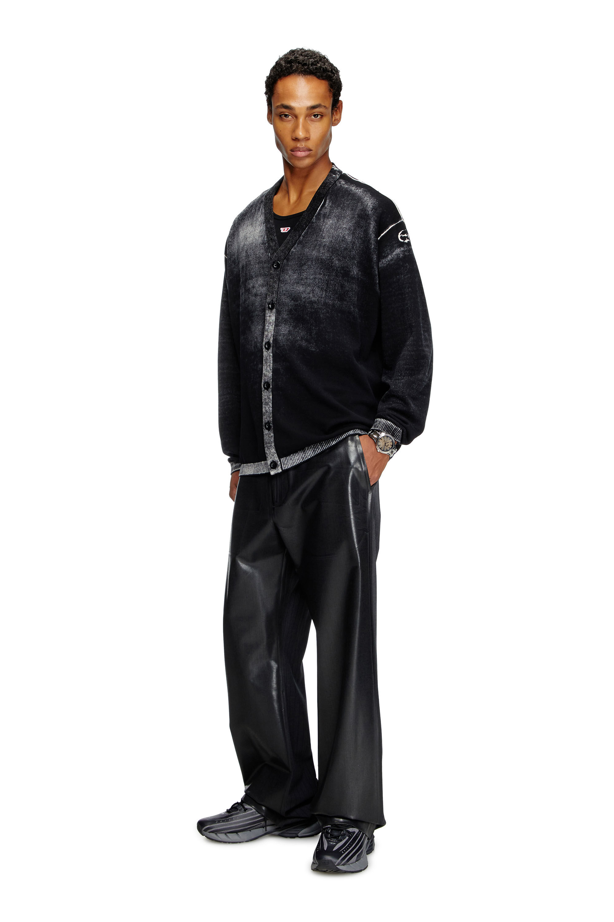 Diesel - K-LARENCE-CARDIGAN-B, Cardigan in cotone con stampa al contrario Uomo in Nero - 1
