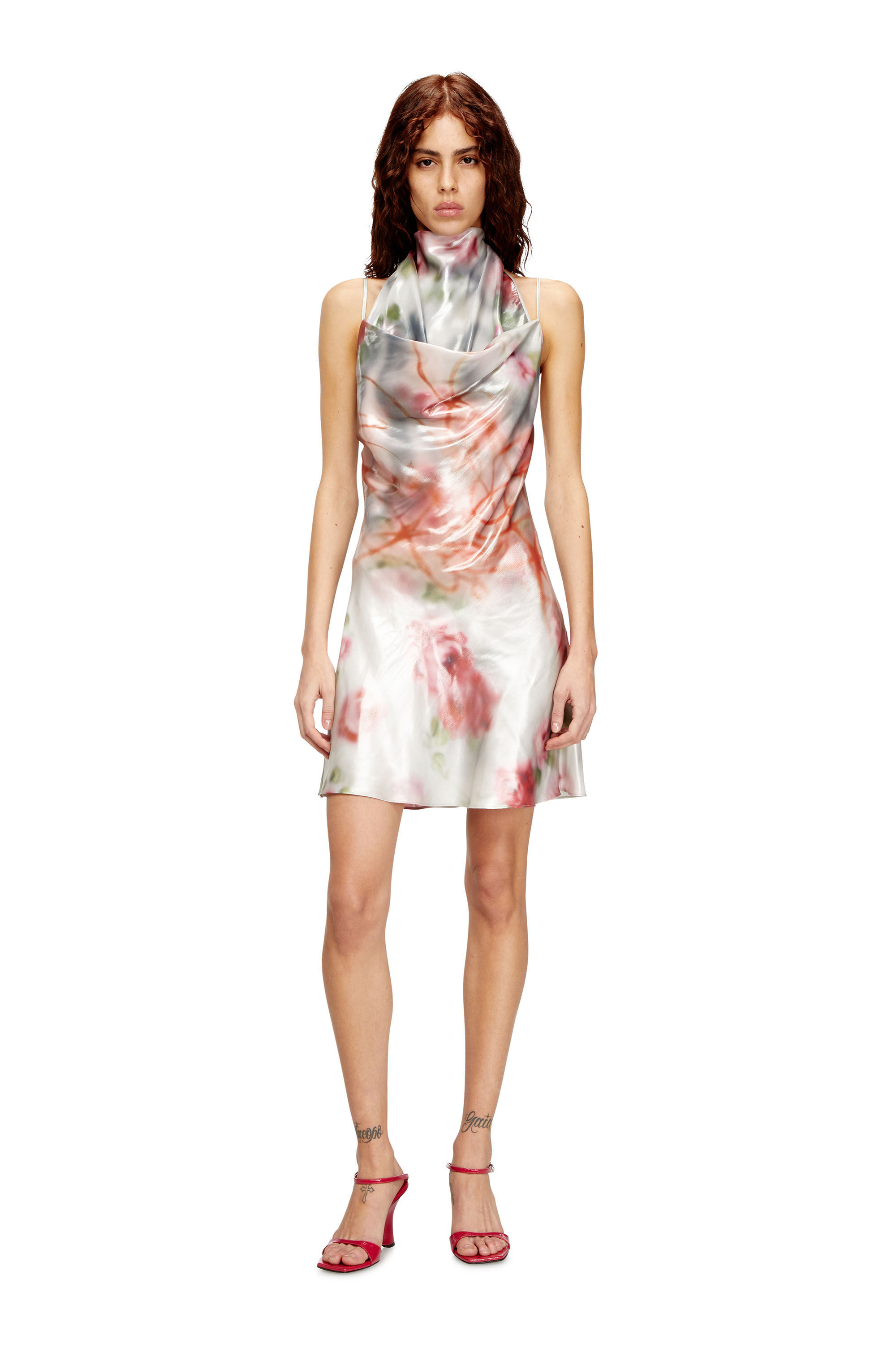 Diesel - D-EBRA-SHORT, Abito corto metallizzato con stampa rose Donna in Multicolor - 2