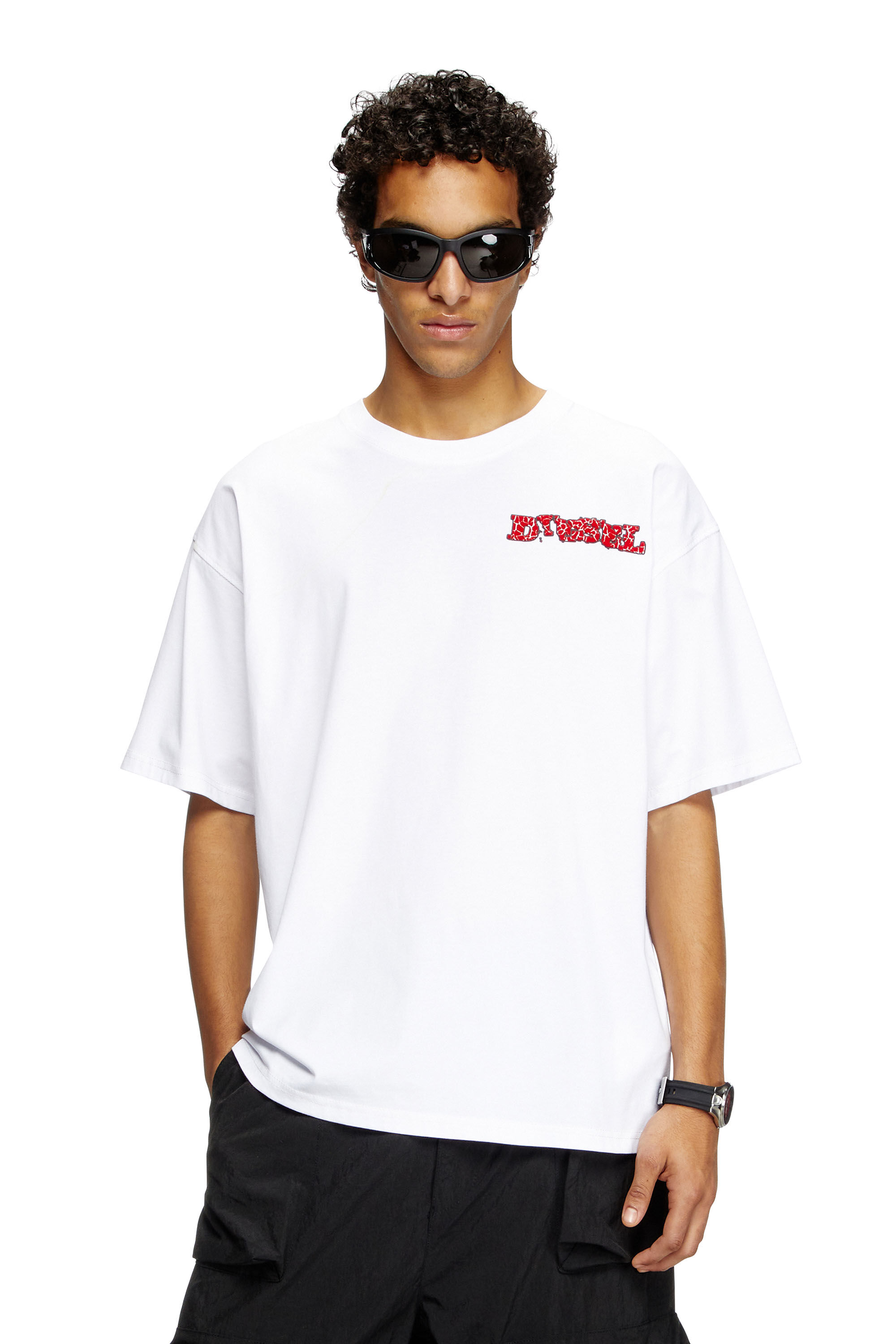 Diesel - T-BOXT-R20, T-shirt con logo floccato effetto puff Uomo in Bianco - 3