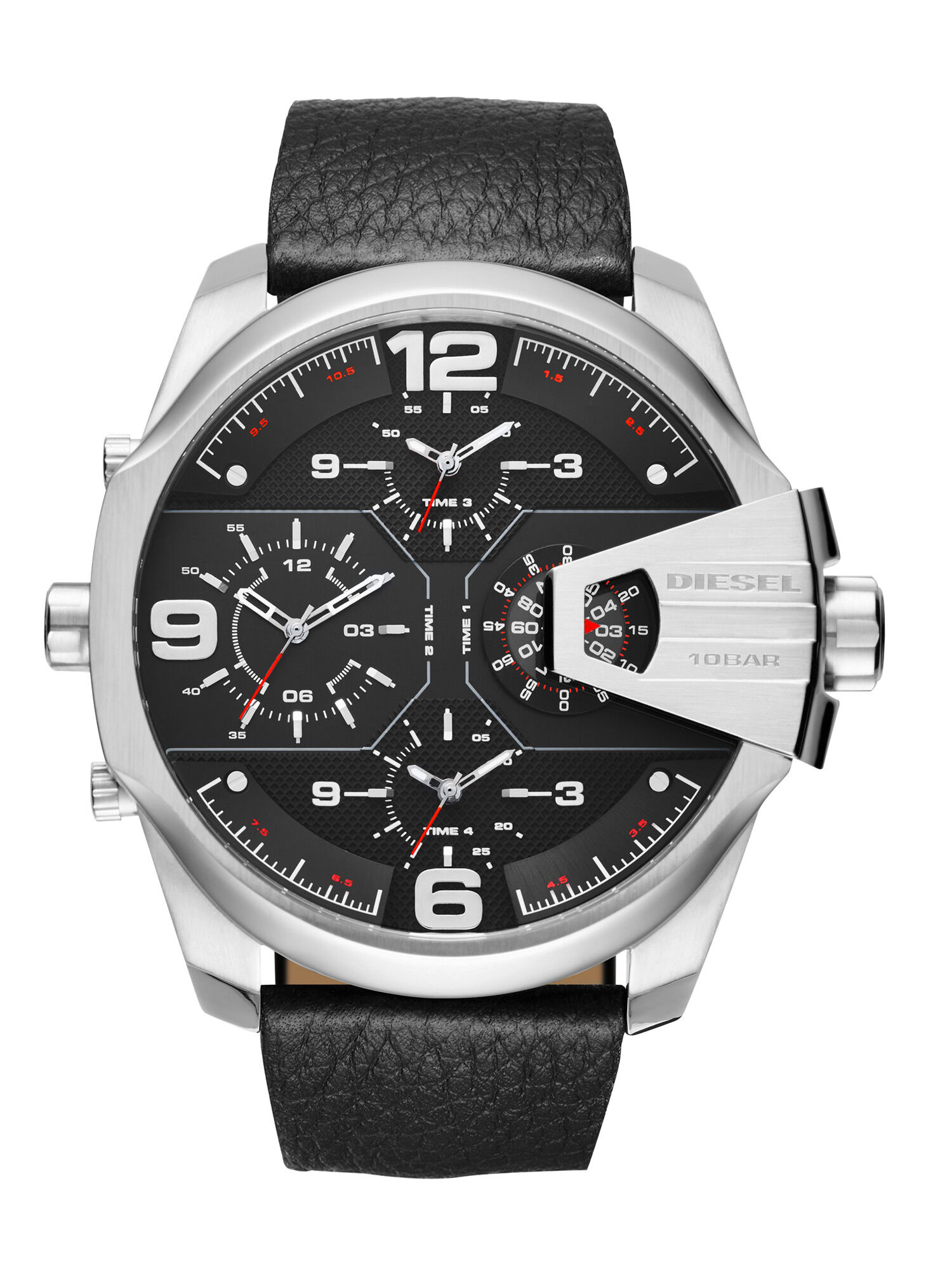 Diesel - DZ7376, Orologio in acciaio con cinturino in pelle nera, 55 mm Uomo in Nero - 1