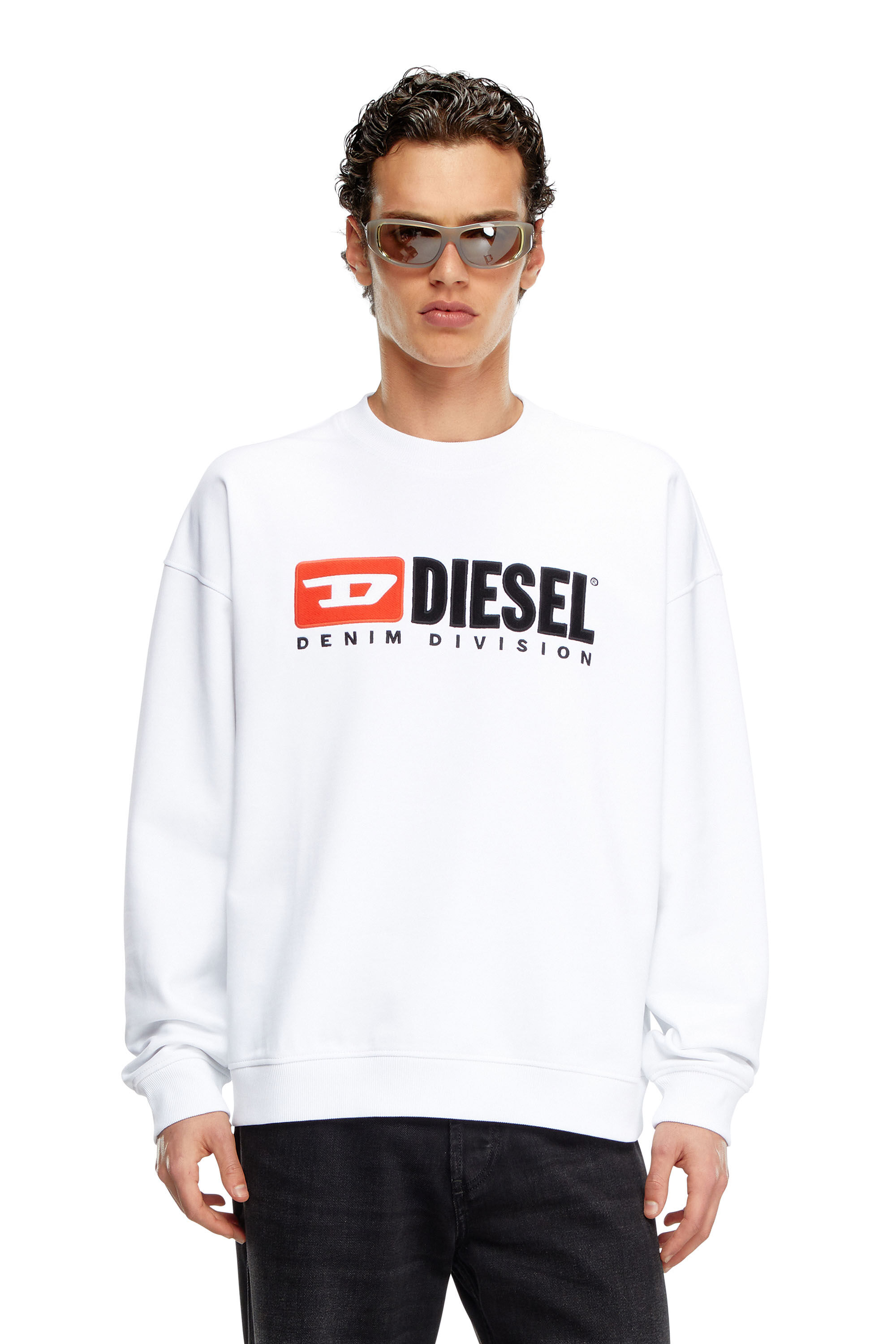 Felpa con logo Denim Division Uomo Bianco Diesel