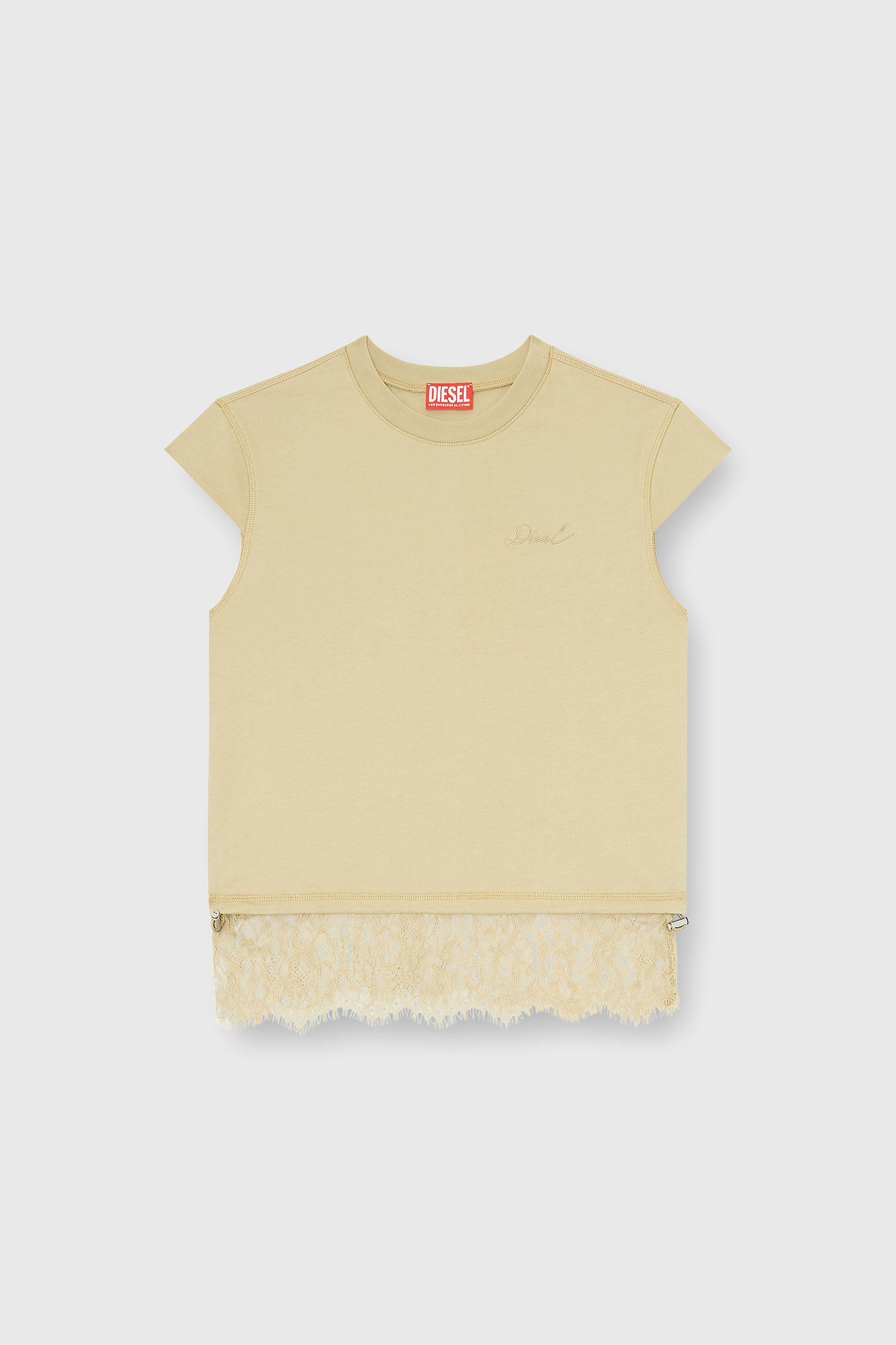 Diesel - T-LUNA, T-shirt in jersey con orlo in pizzo Donna in Beige - 2
