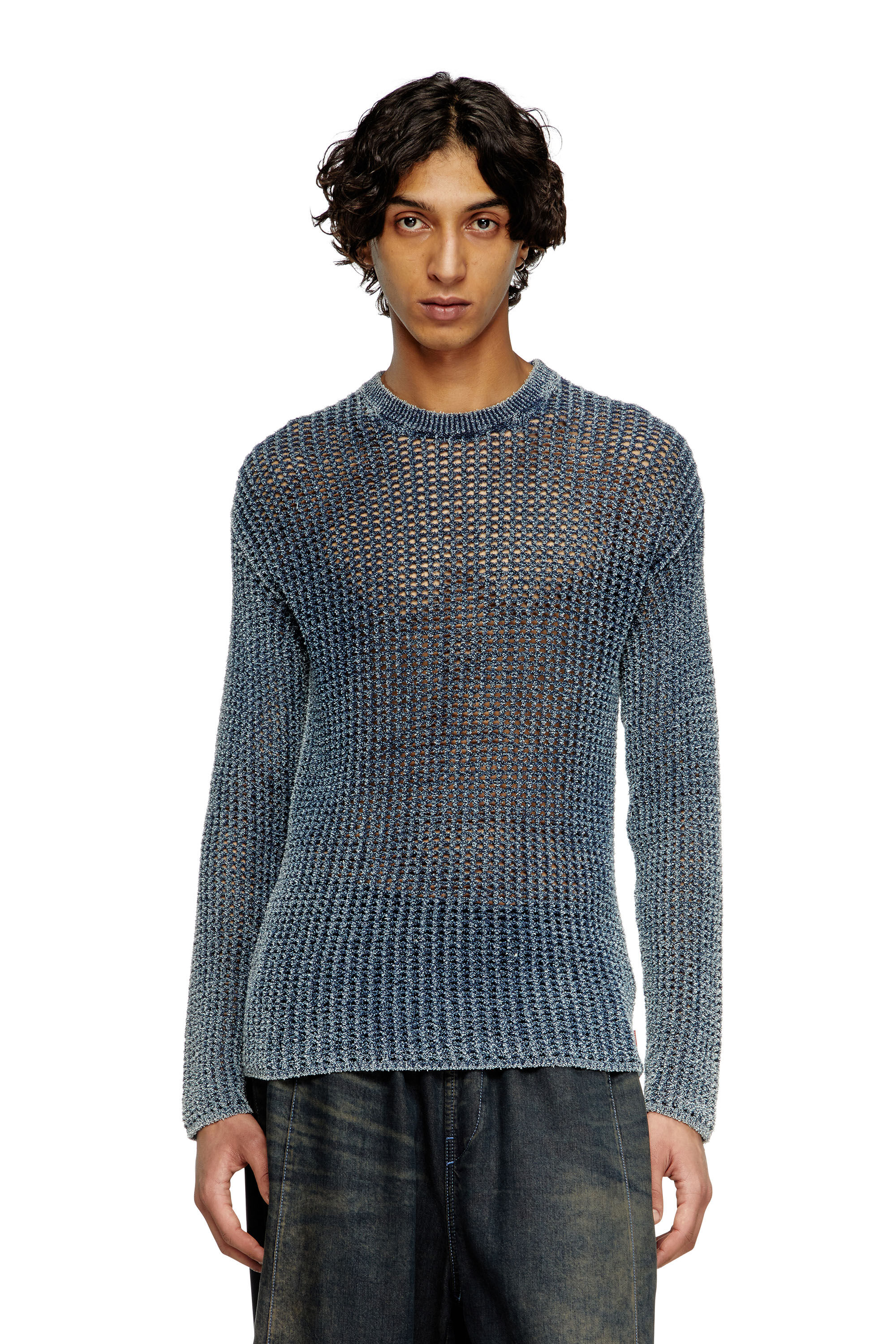Diesel - K-REDROS, Maglia traforata in filato denim Uomo in Blu - 3