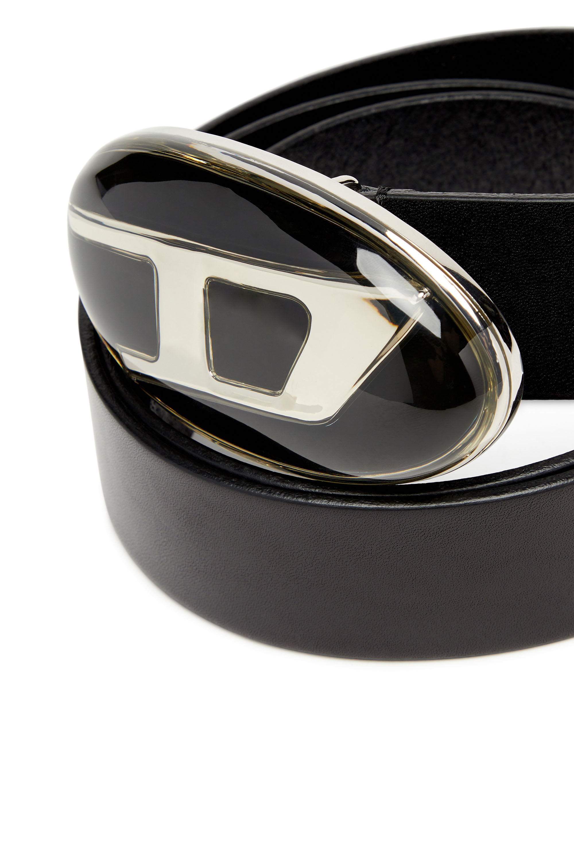 Diesel - B-1DR-RR, Man Leather belt with enamelled logo buckle in Black - Image 3