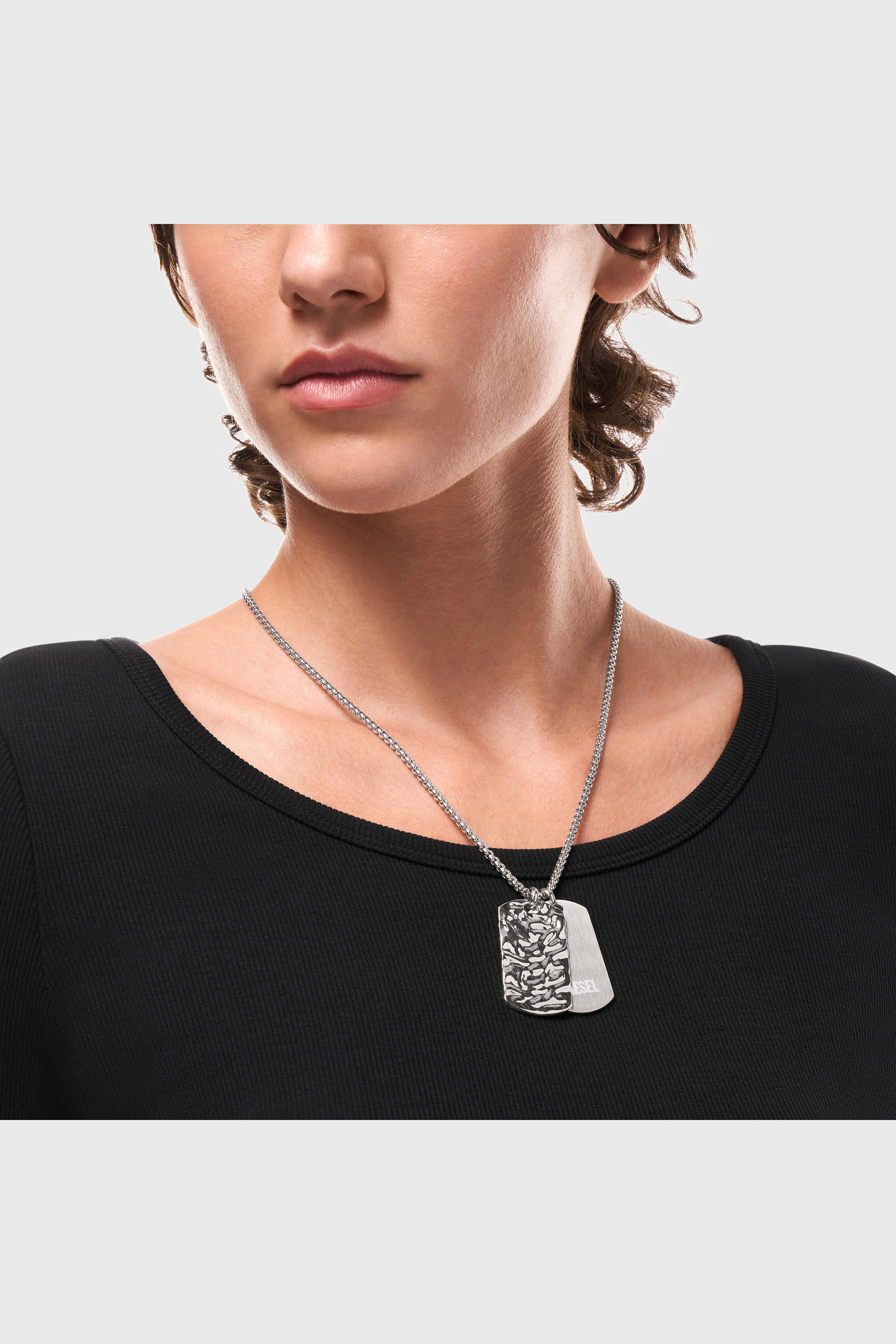 Diesel - DX1735040, Collana con piastrina in acciaio inox Unisex in Argento - 3