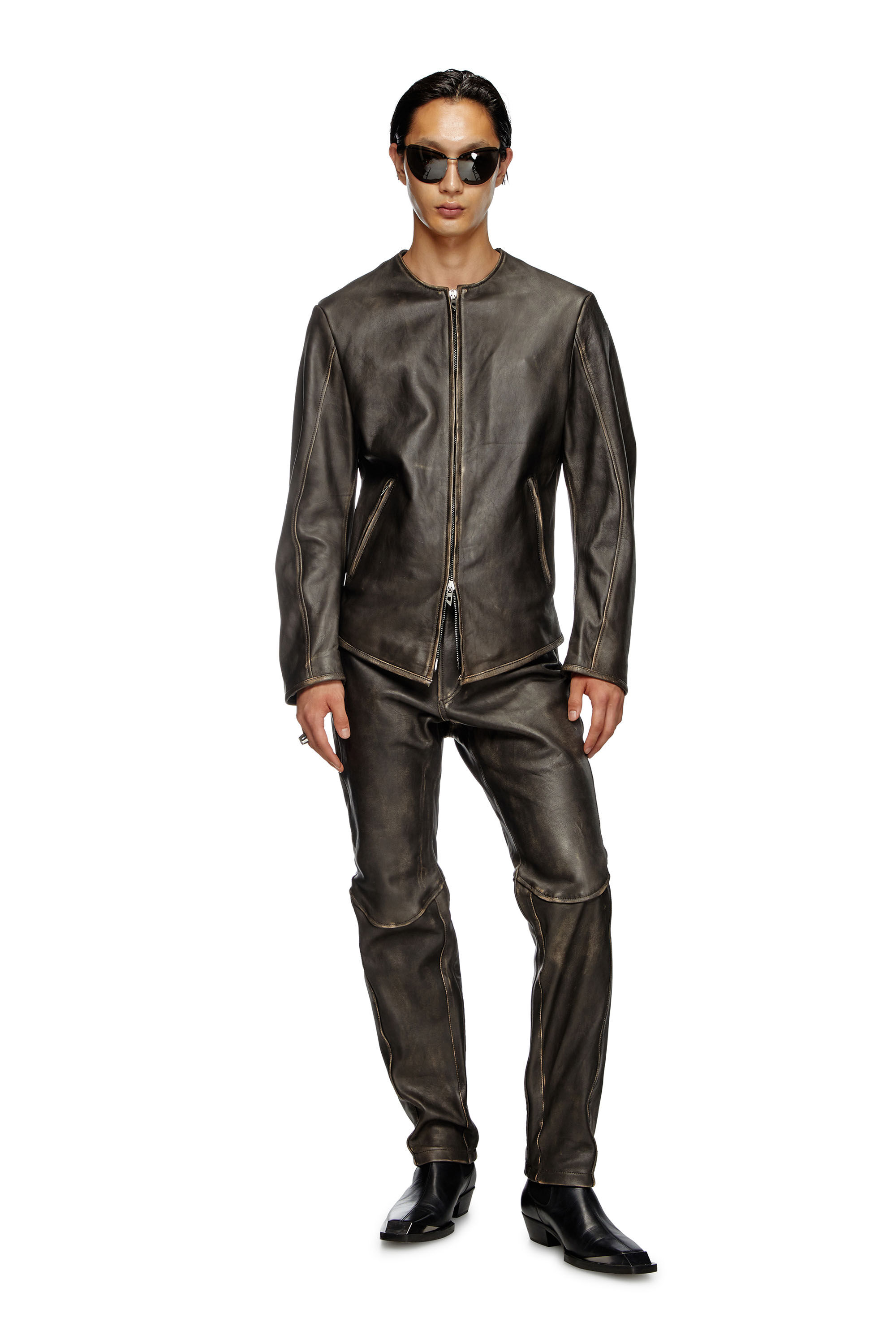 Diesel - P-NASH-LEAT, Pantaloni in pelle distressed Uomo in Nero - 1