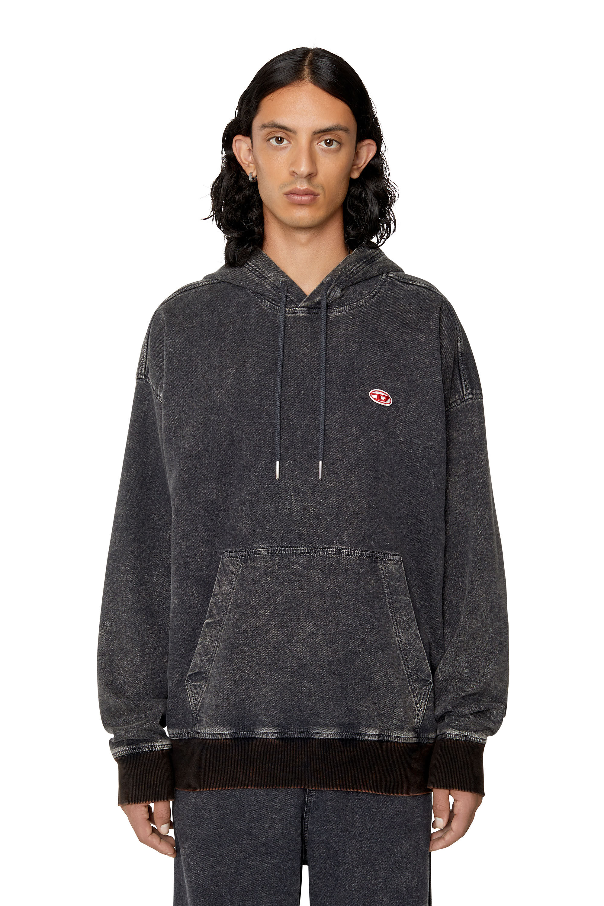Diesel - D-UM-RIB TRACK DENIM HOODIE, Nero/Grigio scuro - Image 3