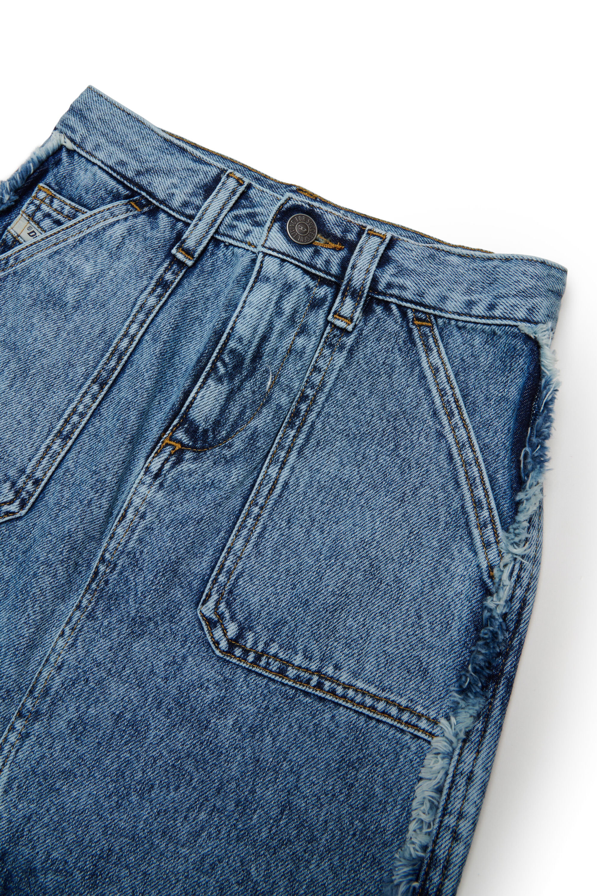 Diesel - GELKA, Gonna in denim a taglio vivo con patch a rosa Donna in Blu - 3
