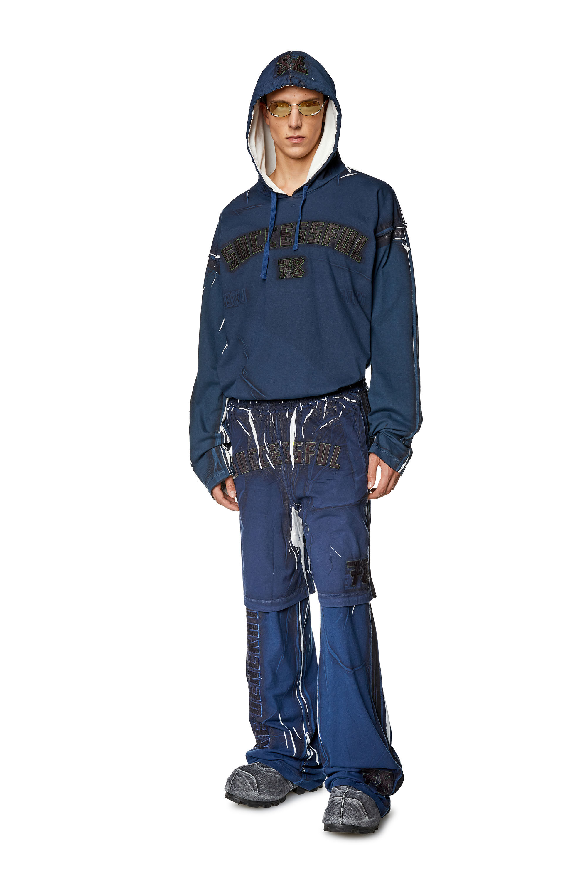 Diesel - T-NABEL-HOOD-LS, Hoodie con stampa e applicazioni logo Uomo in Blu - 1
