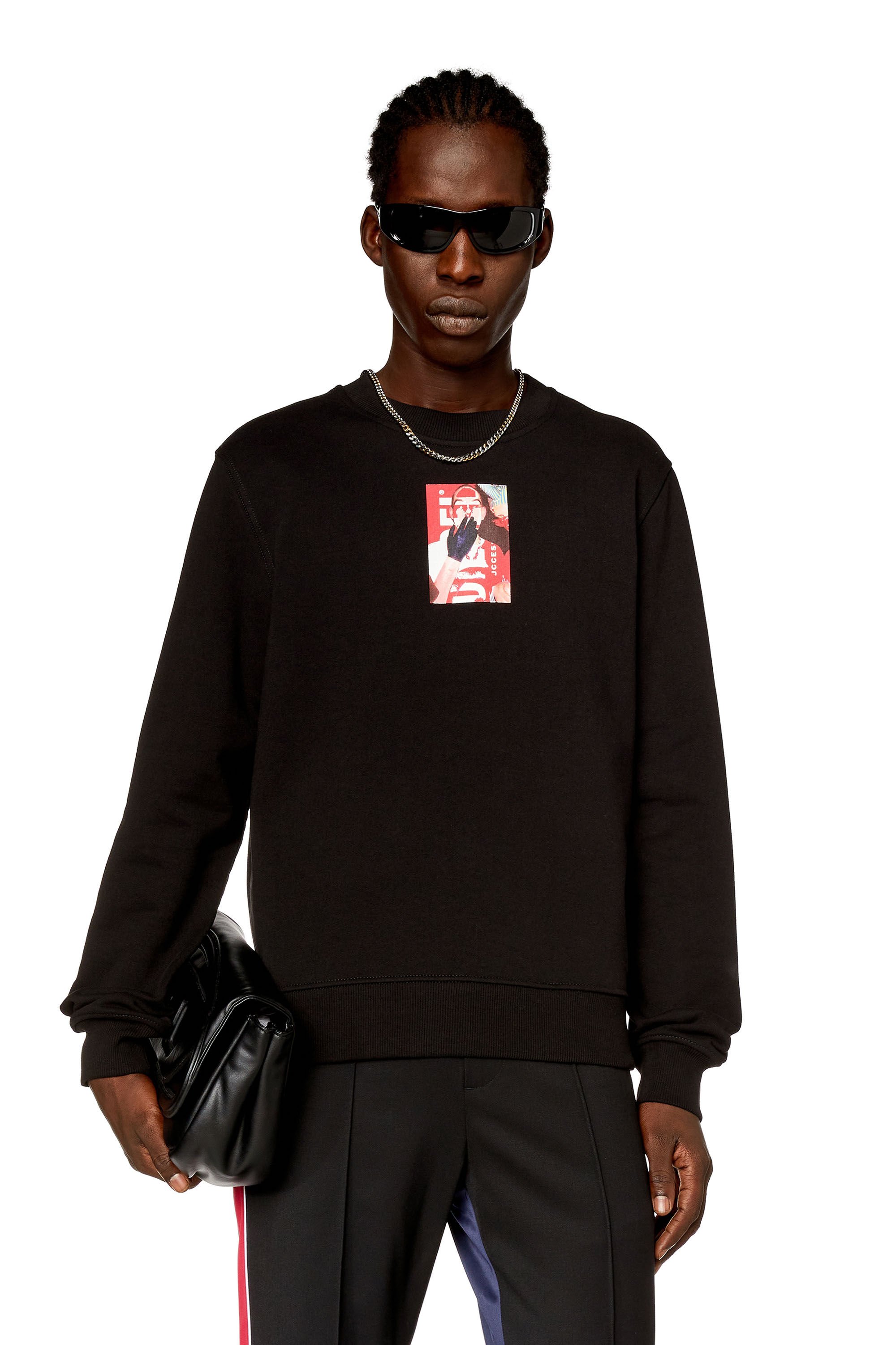 Diesel - S-GINN-N1, Man Sweatshirt with digital photo logo print in Black - Image 3