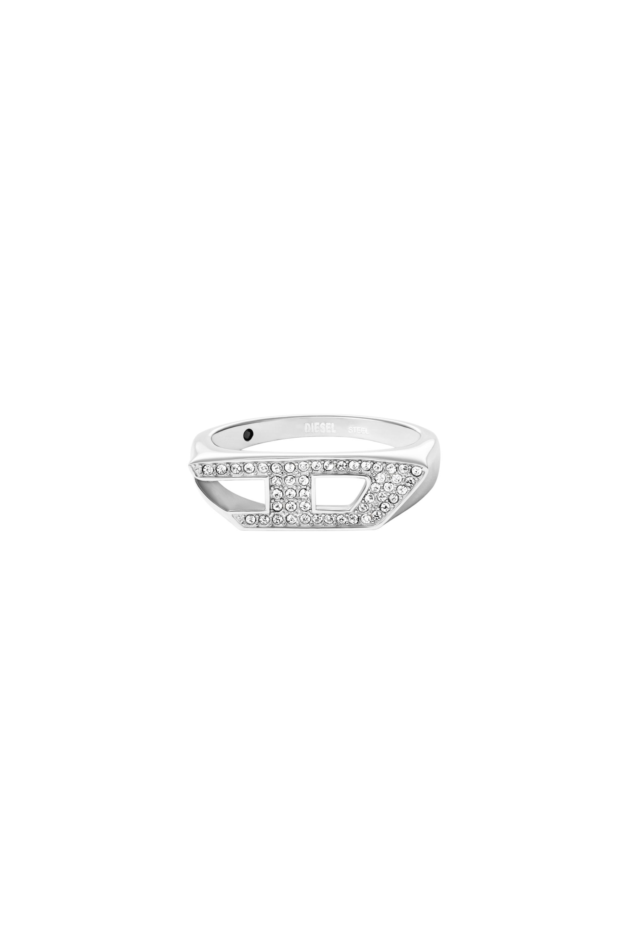 Diesel - DX1629040 JEWELLERY, Anello chevalier in acciaio con dettagli luminosi Unisex in Argento - 2